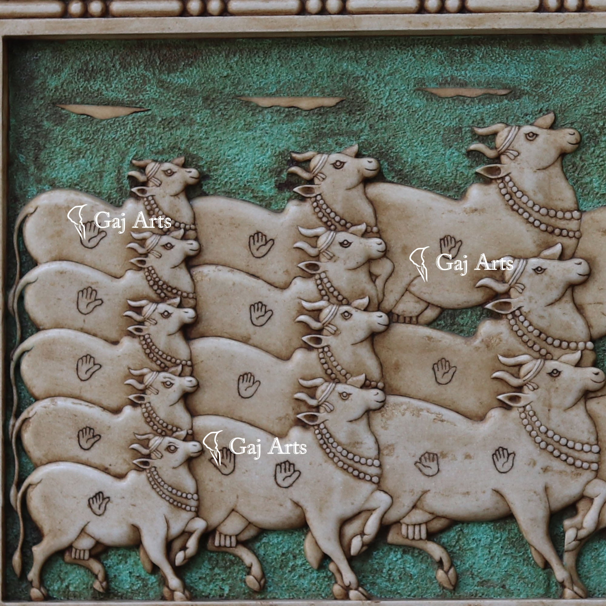 White Antique Finish Marble Cow Wall Panel | 48 Inch