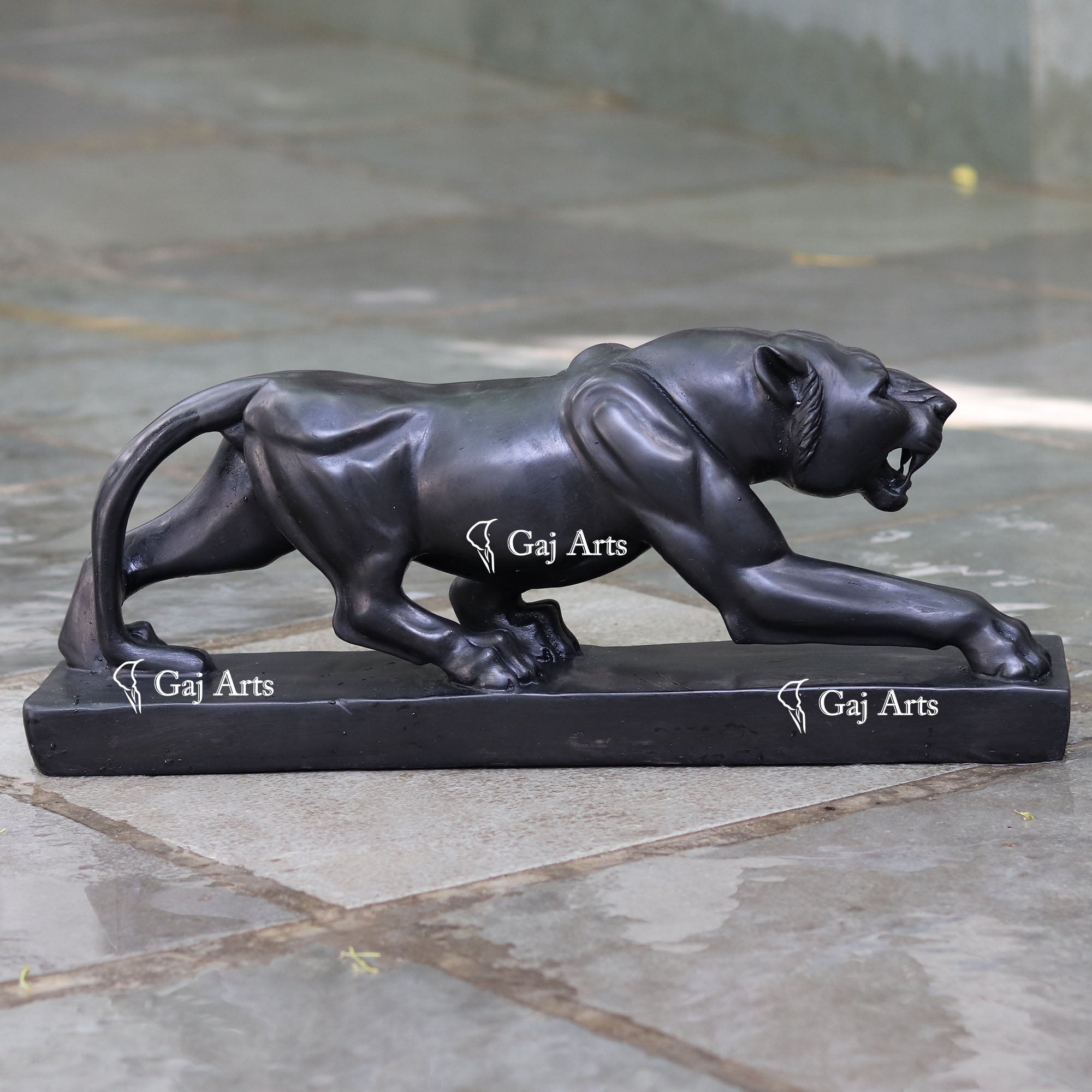 Black Marble Panther Sculpture | 24 Inch