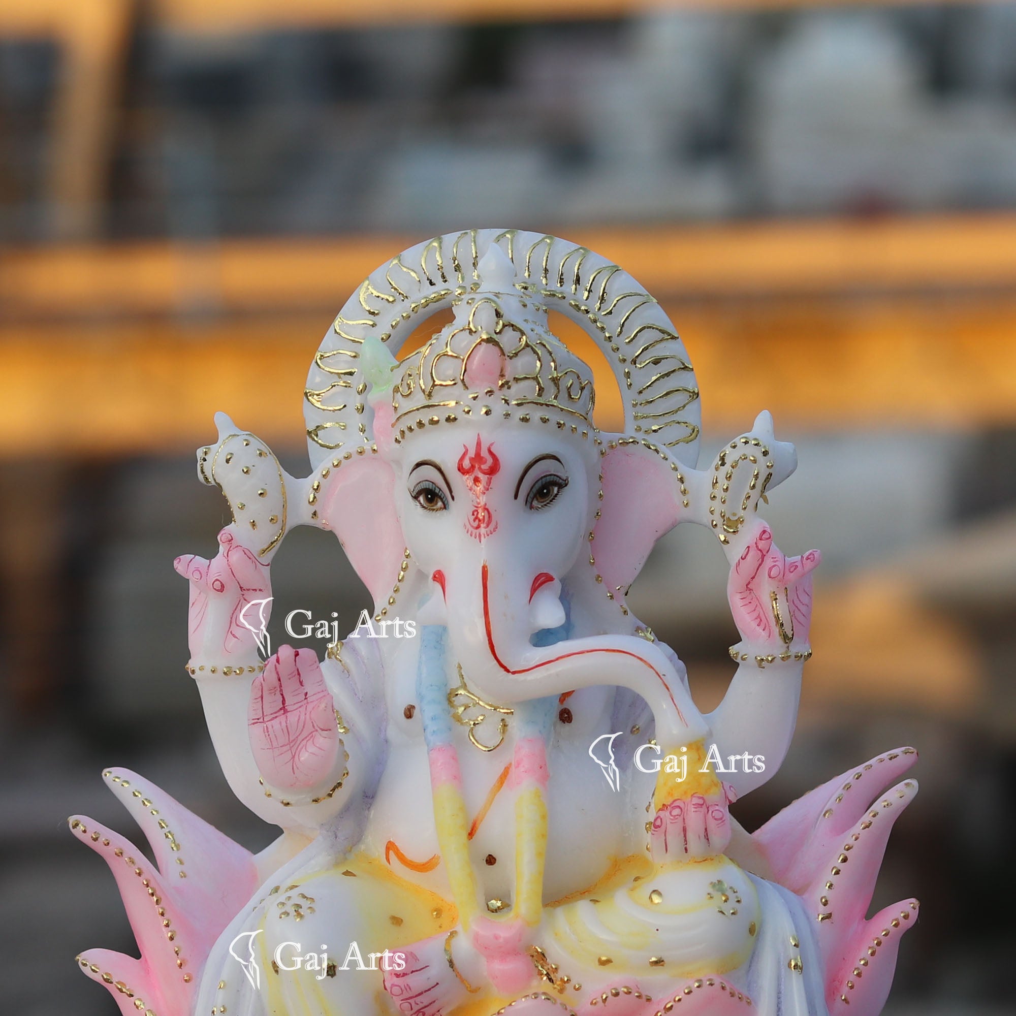 Decorative White Marble Ganesh Idol | 9 Inch