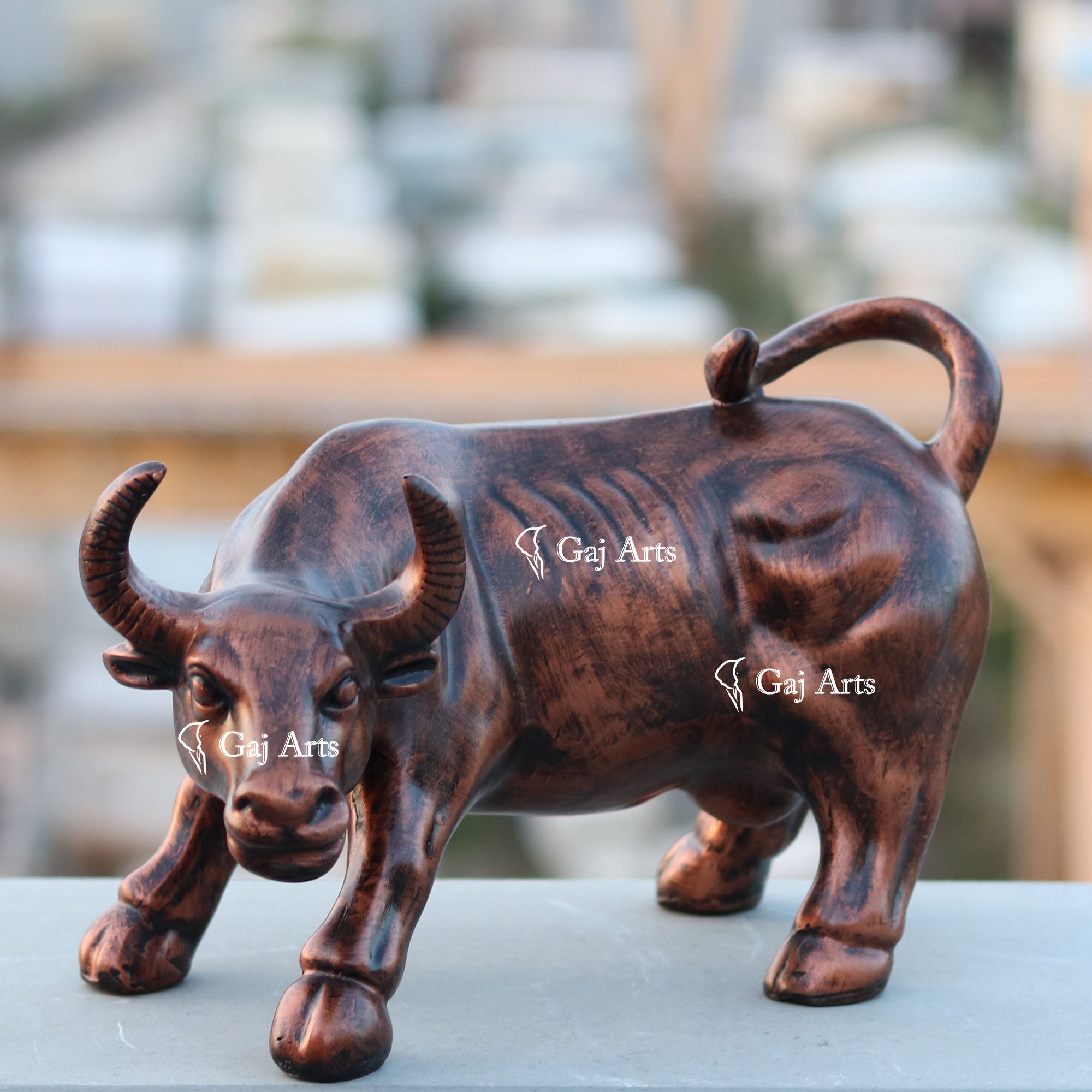 Marble Powder Bull Statue / 12 Inch