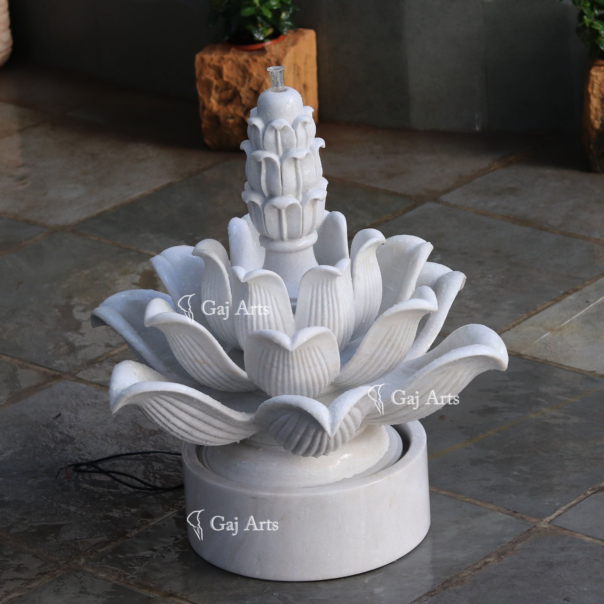 White Marble Tiered Floral Fountain | 30 Inch