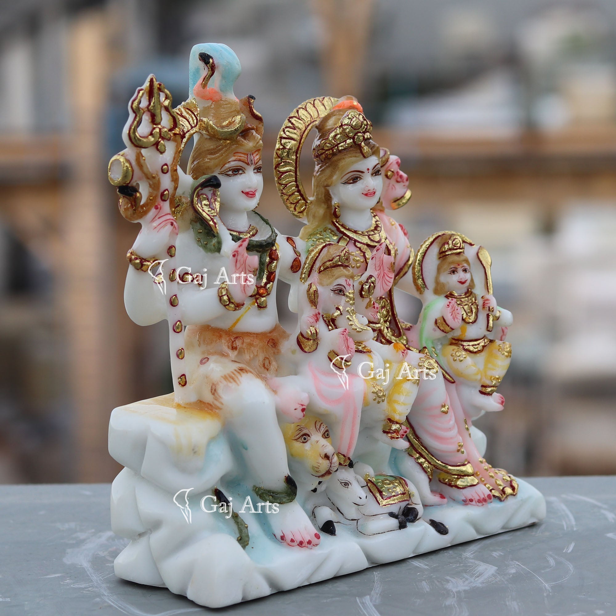 White Marble Shiv Parivar Idol | 7 Inch