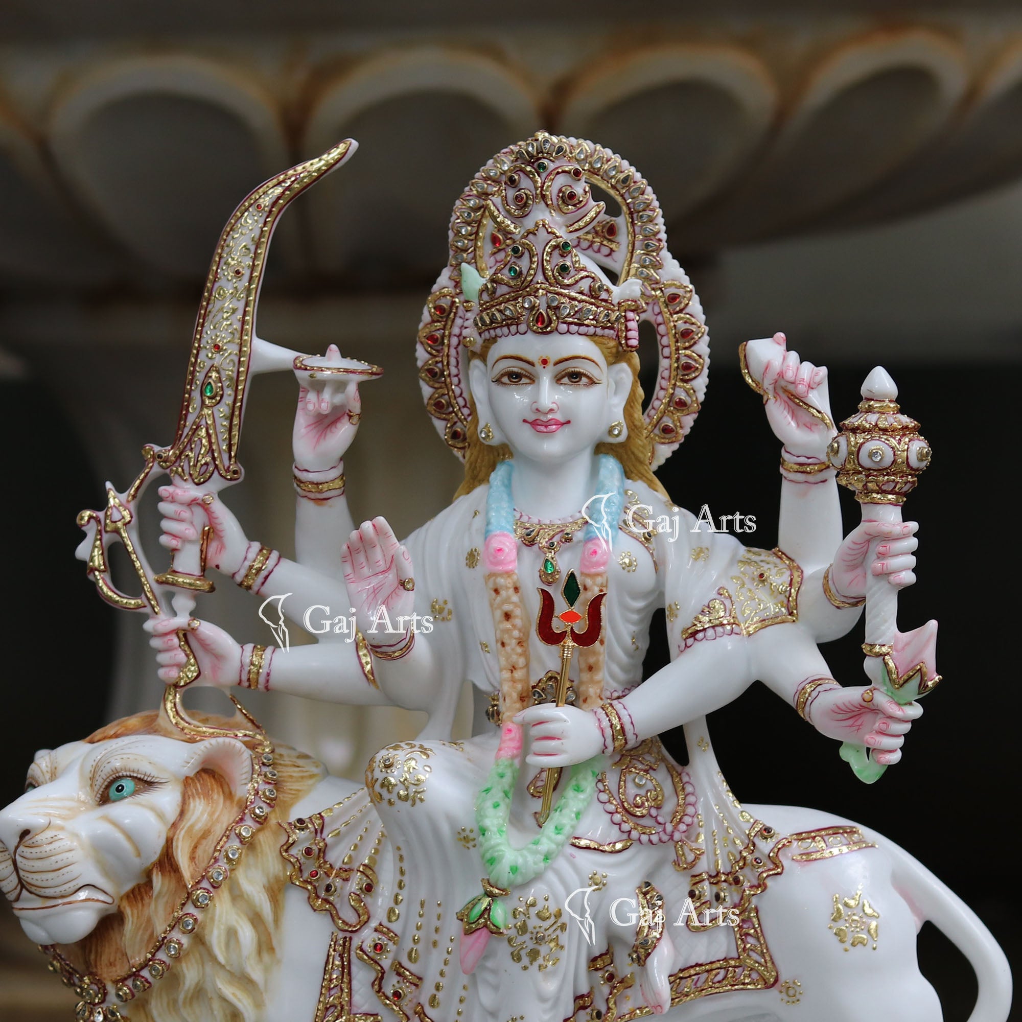 White Marble Durga Mata Idol | 18 Inch