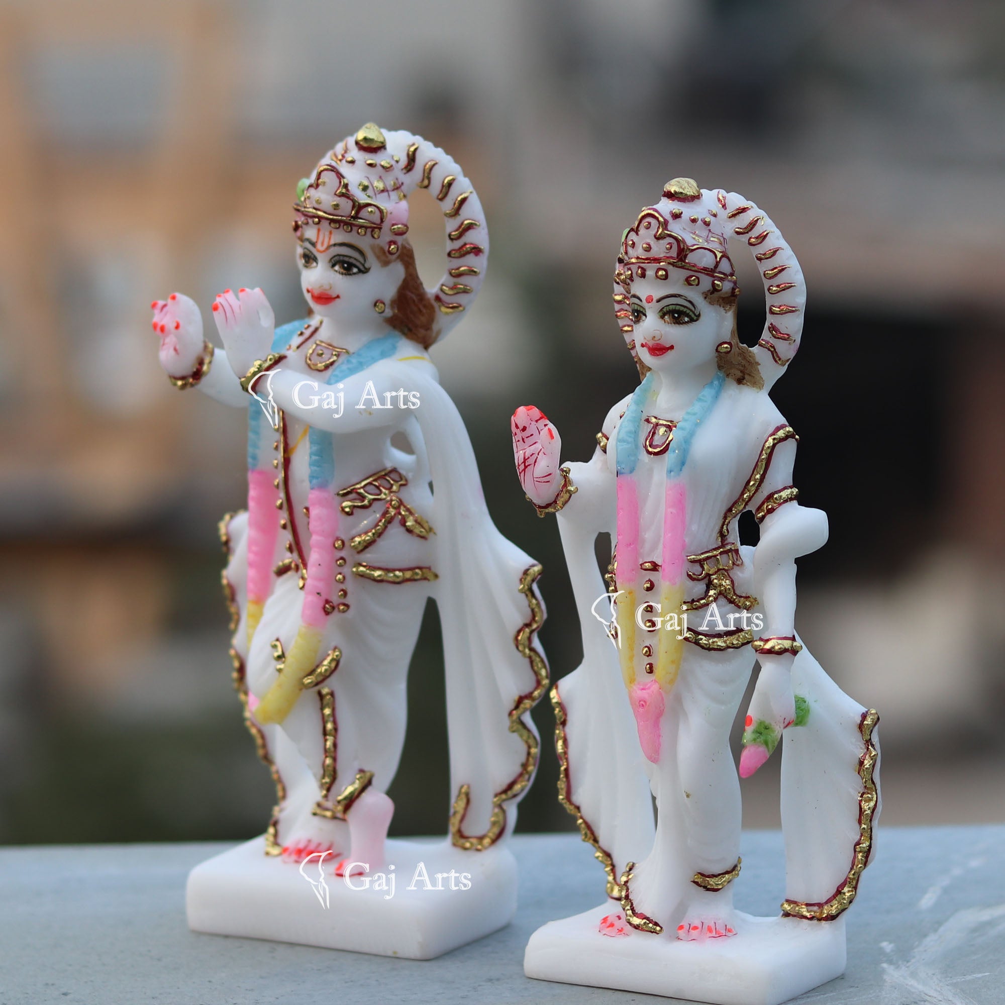 Classic White Marble Radha Krishna Idol | 7 Inch