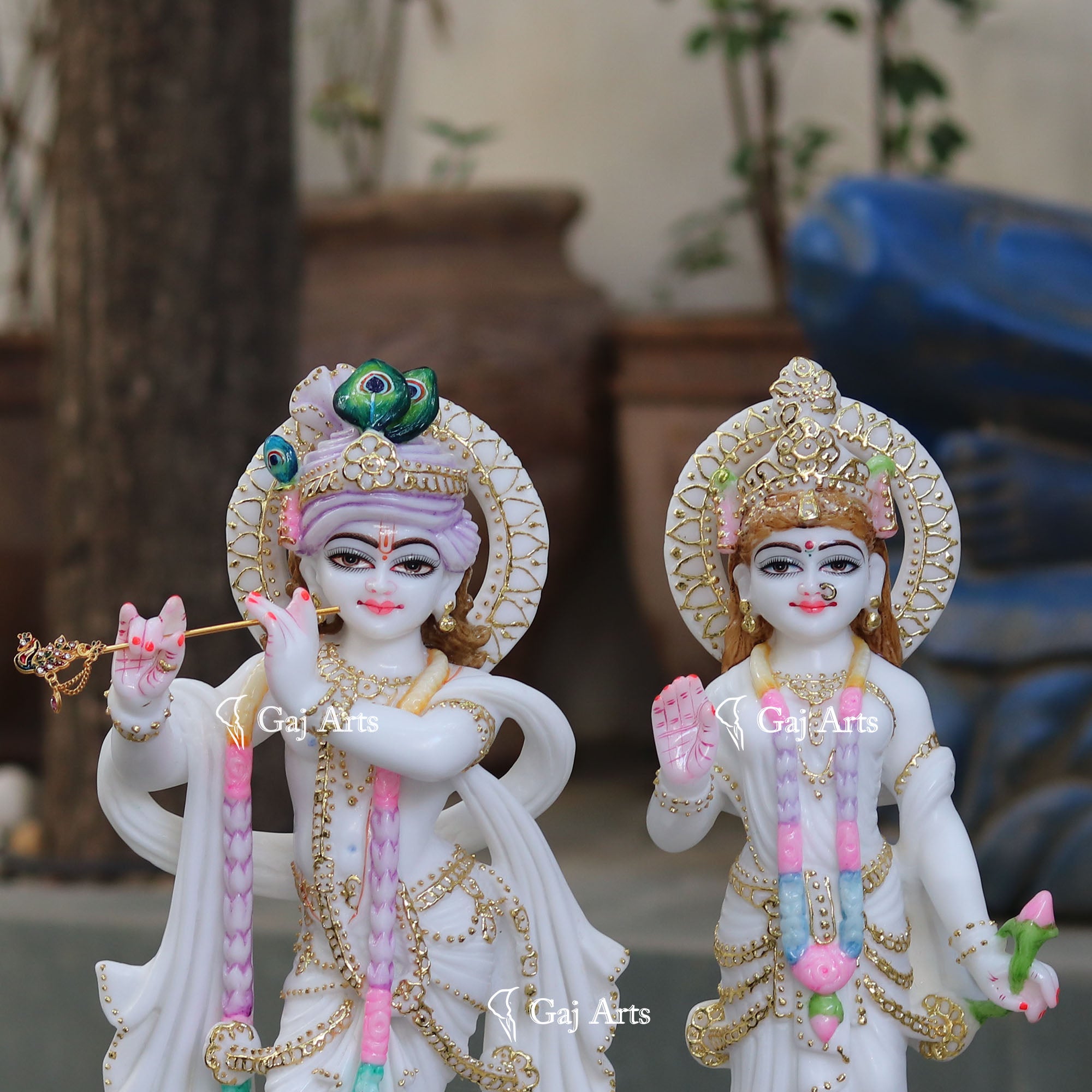 White Marble Ethiopia Radha Krishna Murti | 18 Inch