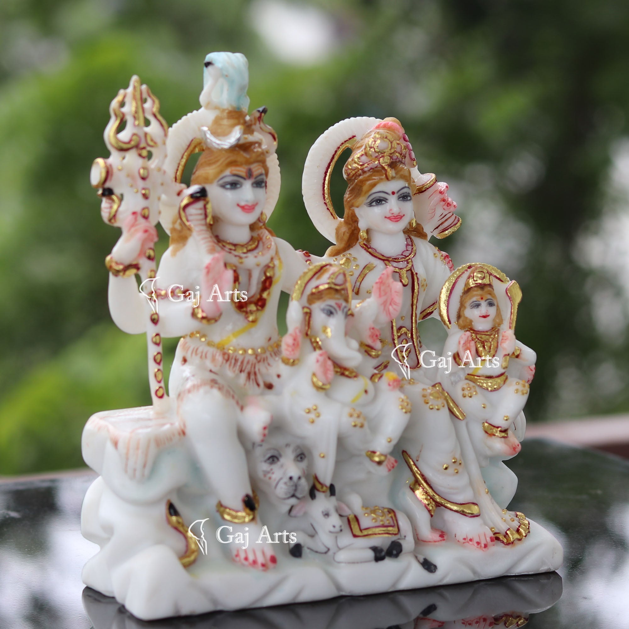 White Marble Shiv Parivar Idol | 7 Inch