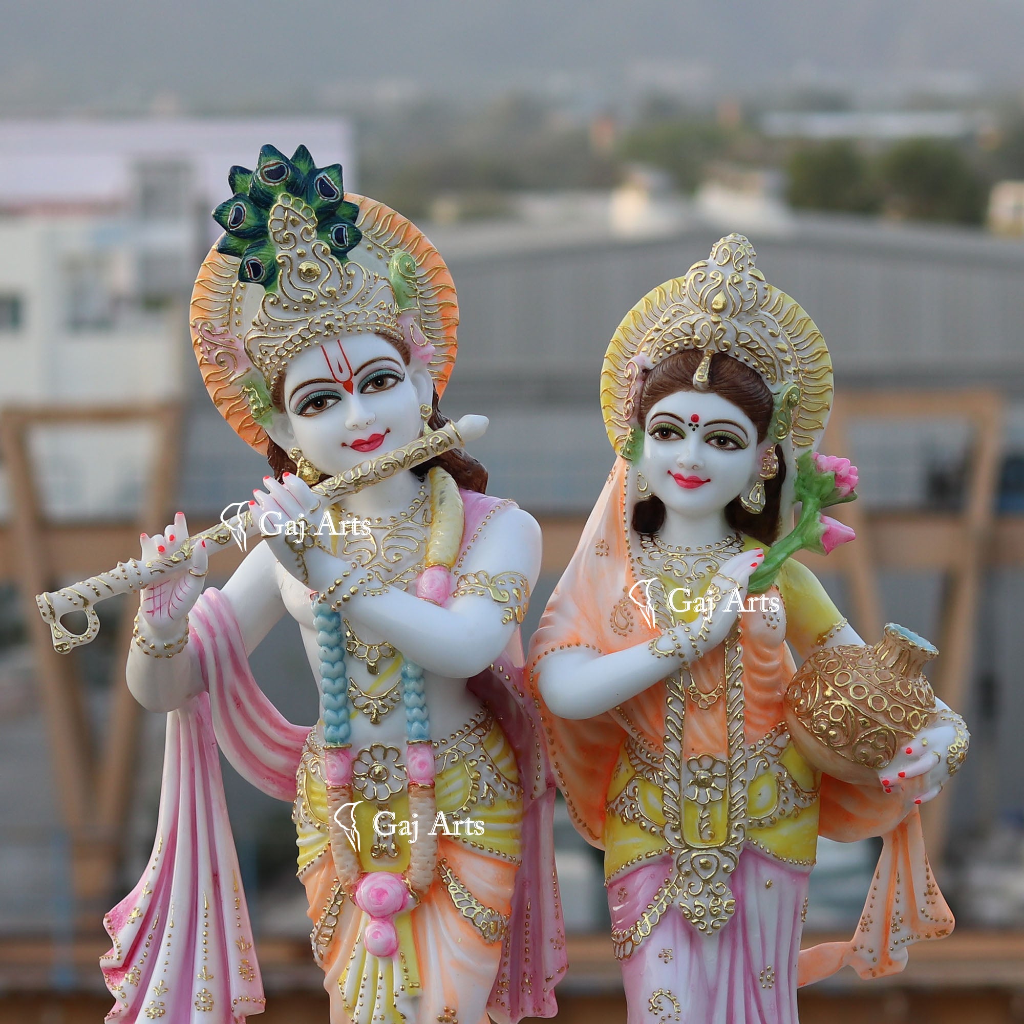 White Marble Ethiopia Radha Krishna Jodi Idol | 27 Inch