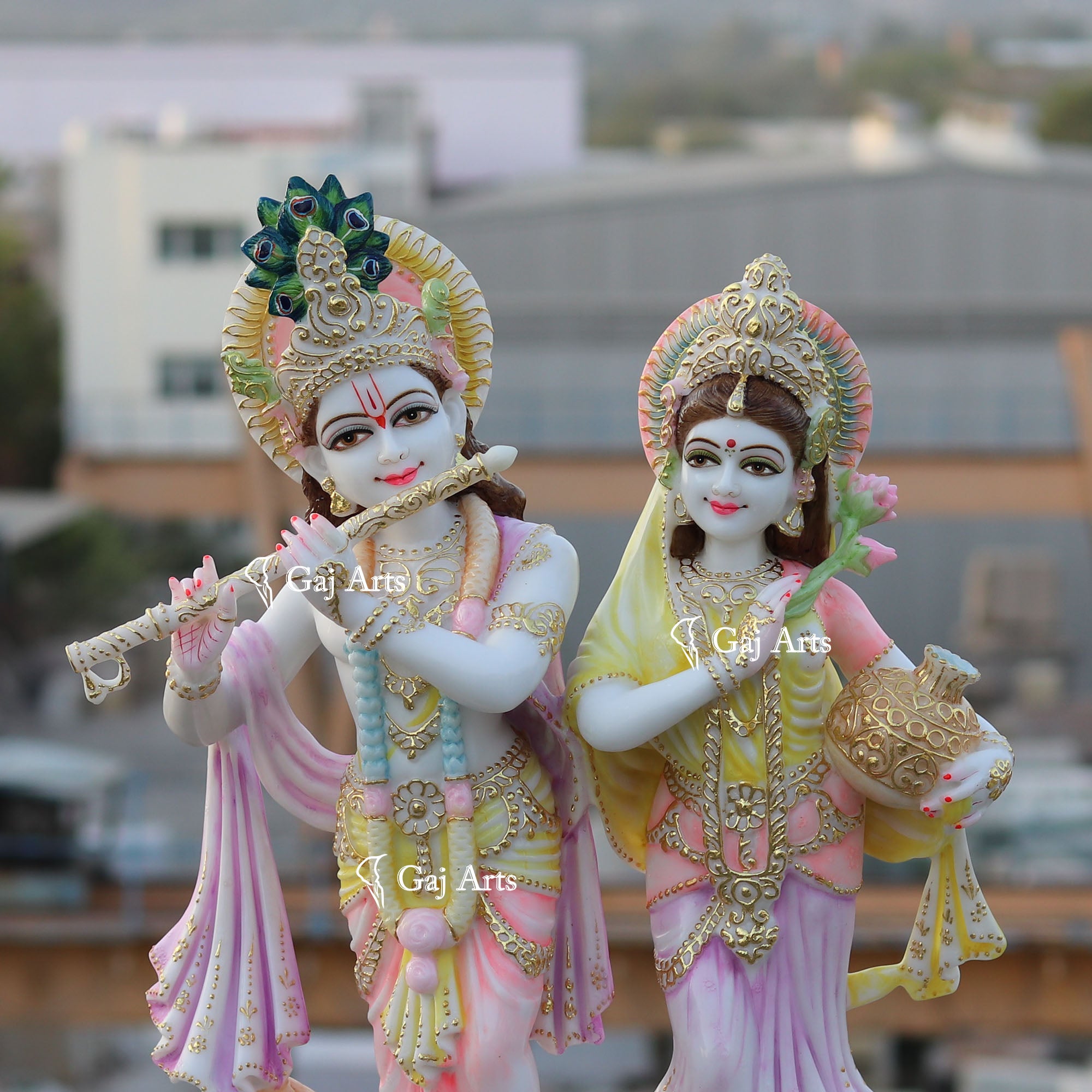 White Marble Ethiopia Radha Krishna Jodi Idol | 27 Inch