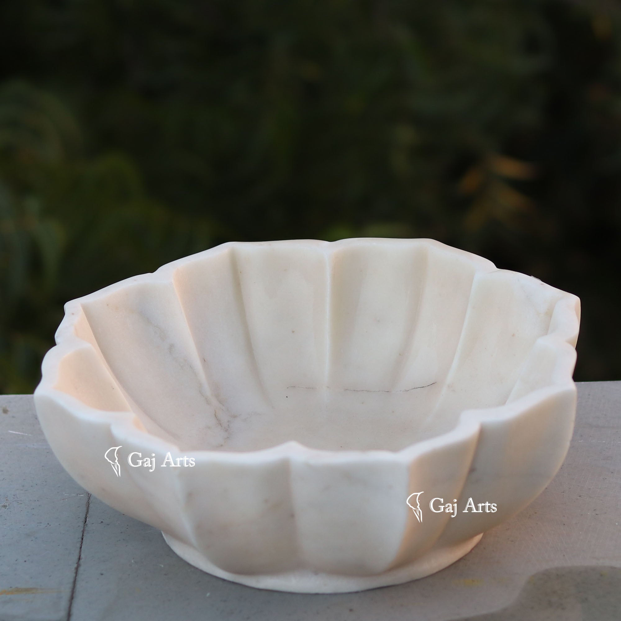 White Marble Handcrafted Floral Bowl | 12 Inch