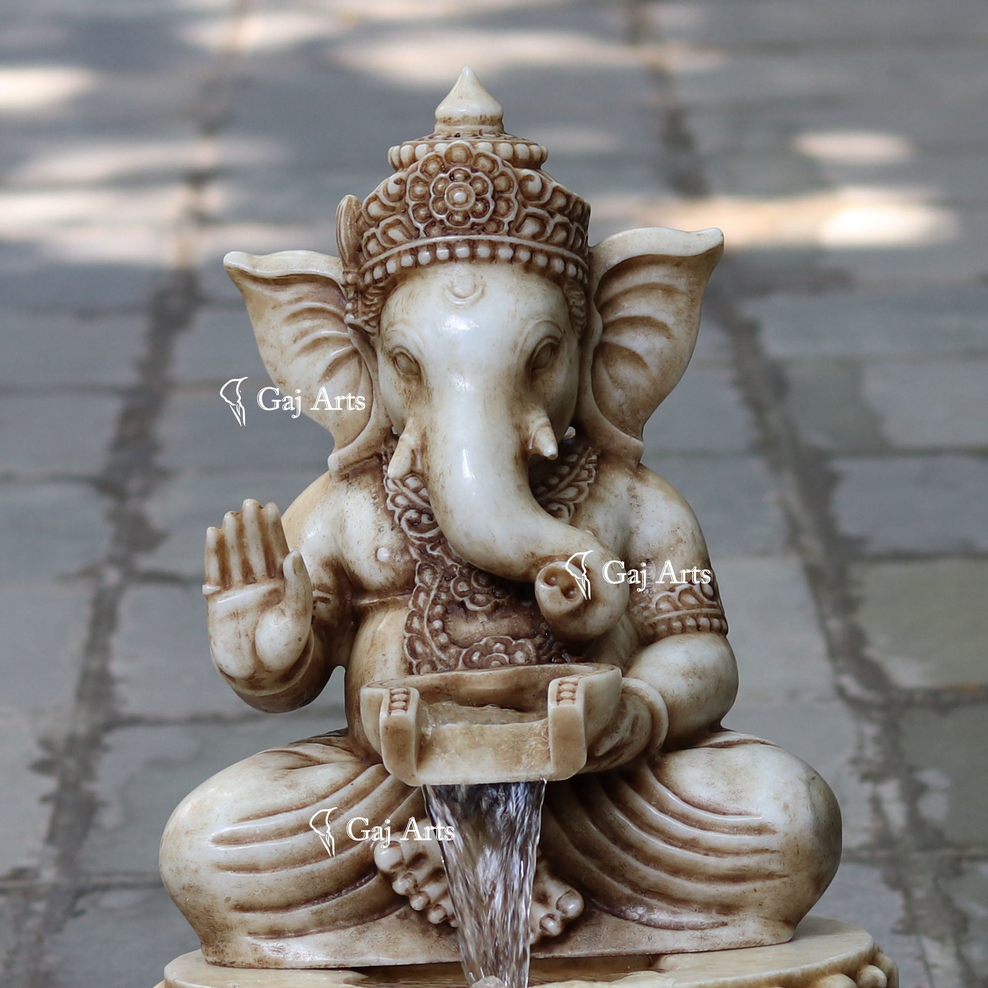 White Marble Lord Ganesha Water Fountain | 24 Inch
