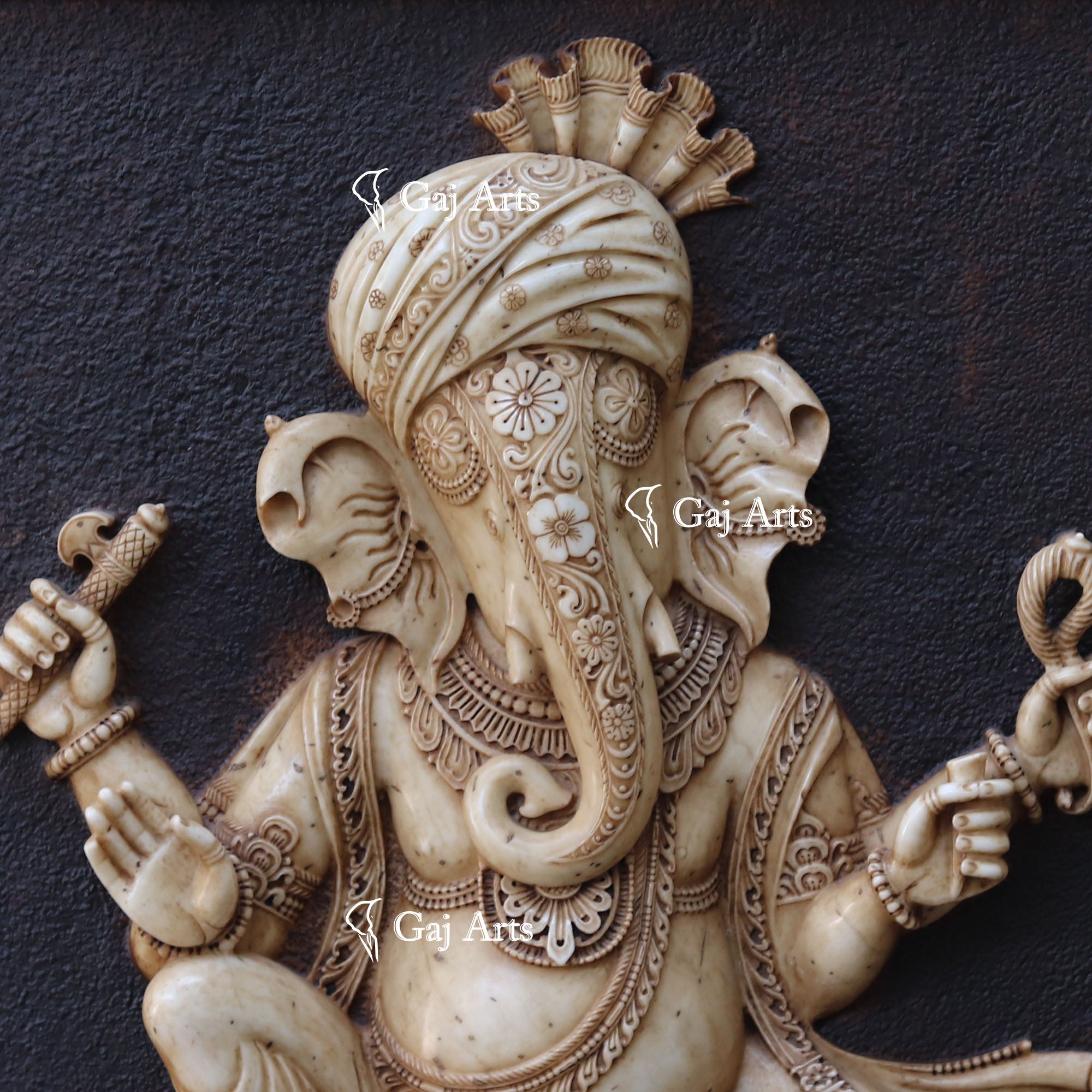 White Antique Finish Marble Ganpati Wall Panel | 54 Inch