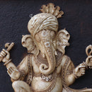 White Antique Finish Marble Ganpati Wall Panel | 54 Inch