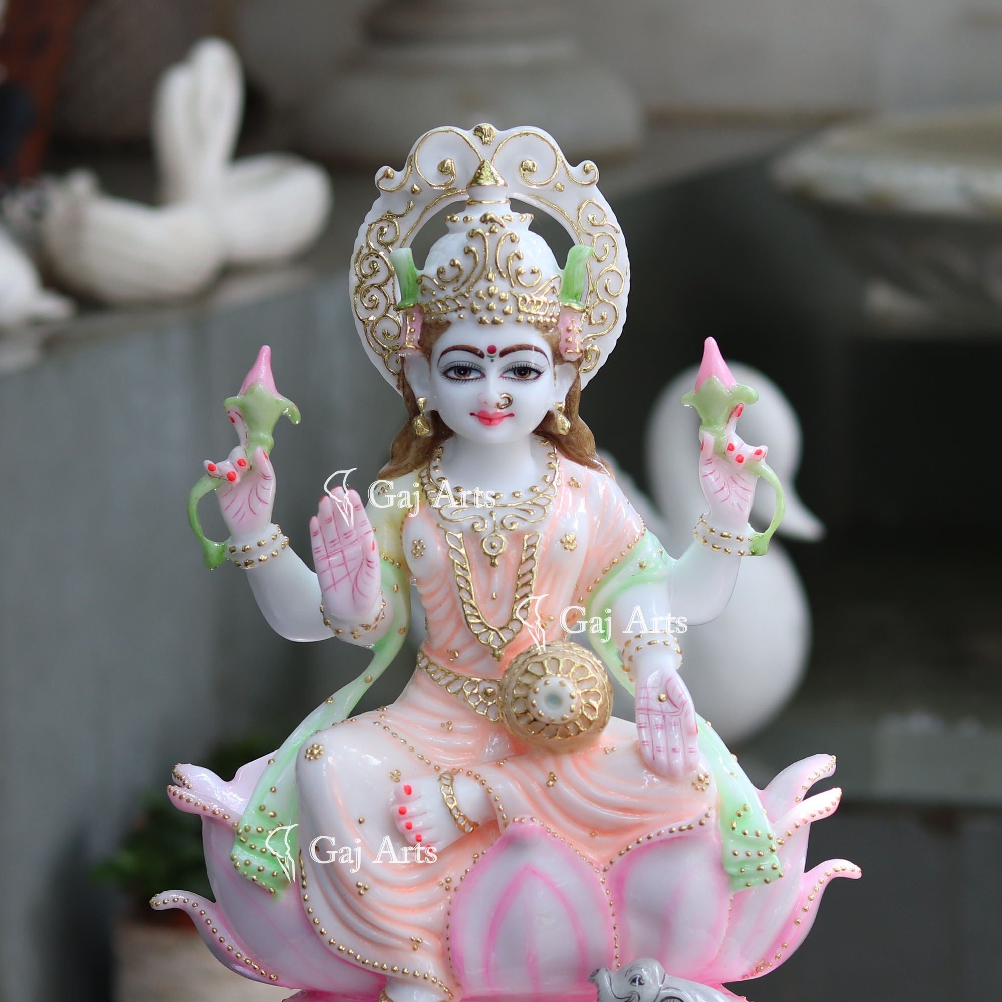 White Marble Lakshmi Mata Statue | 18 Inch