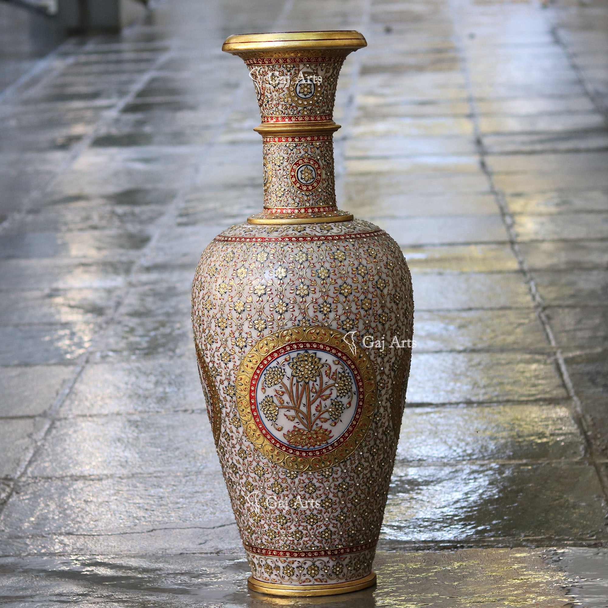 White Marble Meenakari Vase | 36 Inch