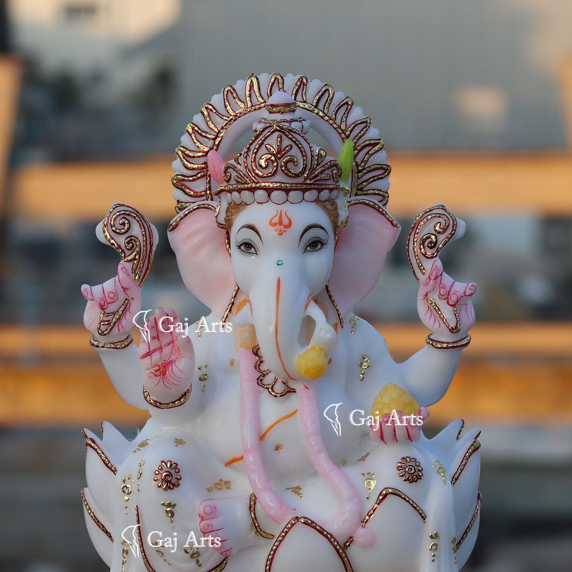 White Marble Ethiopia Ganesh Idol | 12 Inch