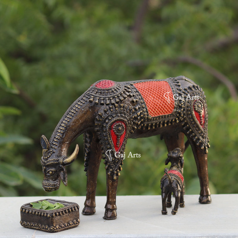 Dhokra Art Cow & Calf 12"