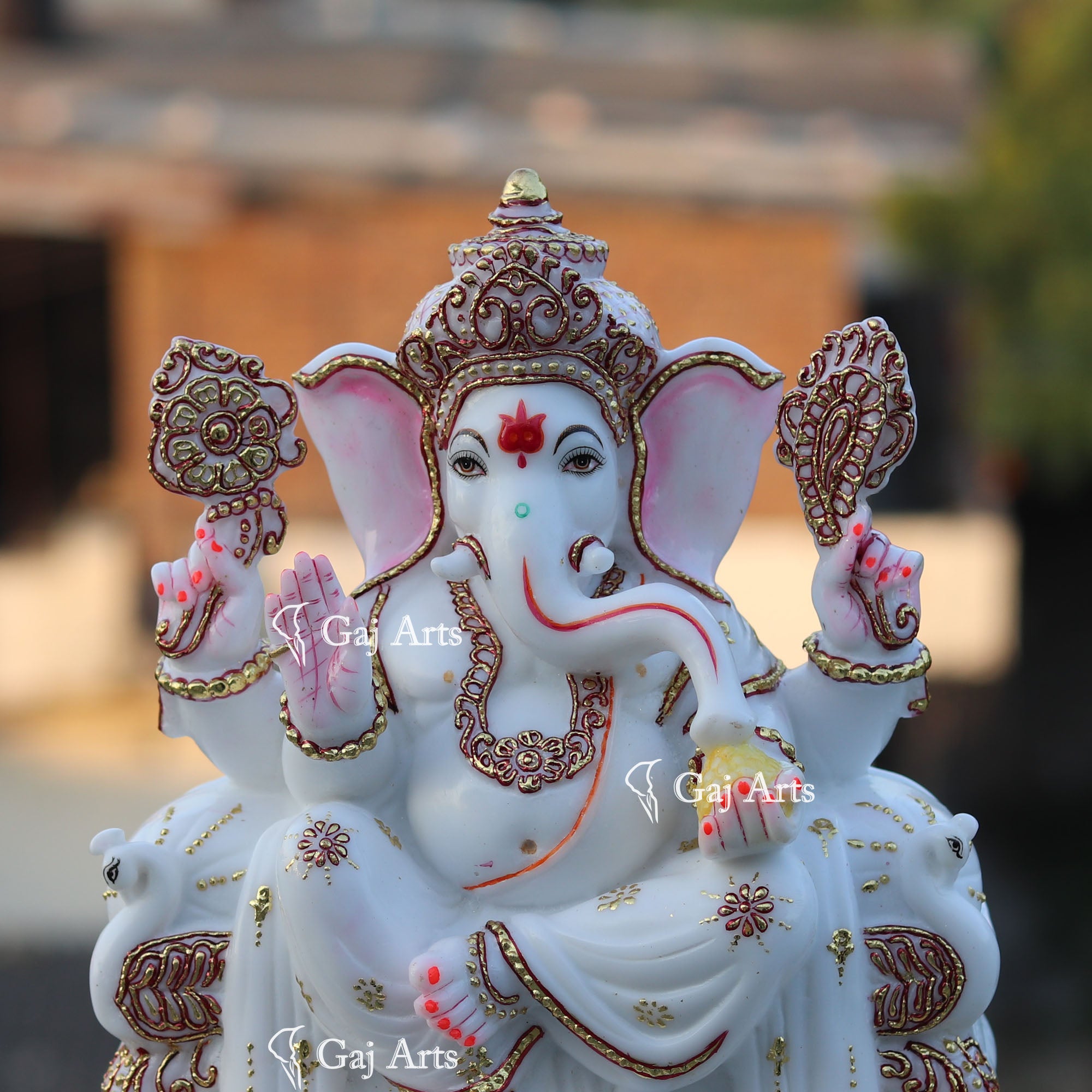 White Marble Ethiopia Ganesh Idol | 12 Inch
