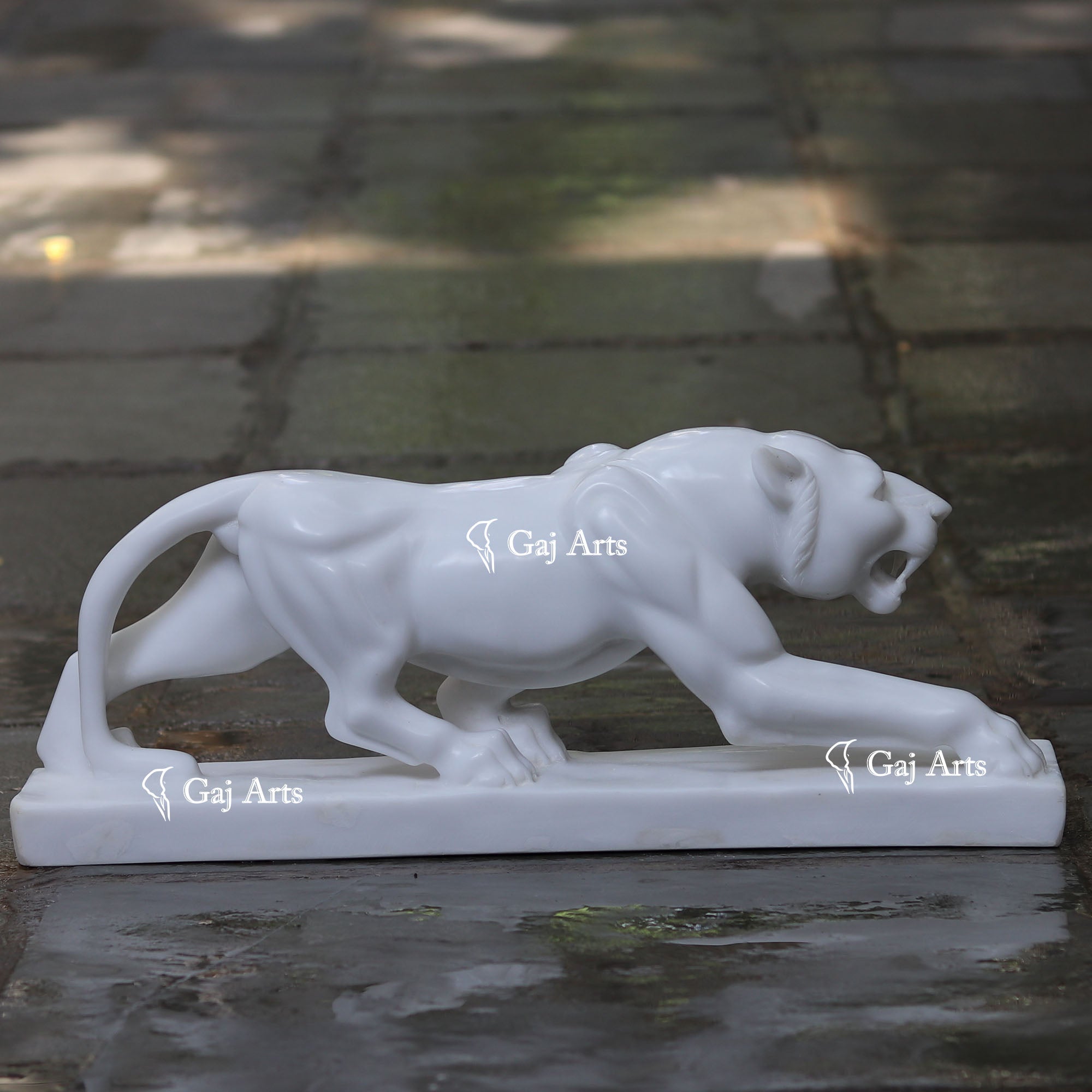 White Ethiopia Marble Panther Sculpture | 24 Inch
