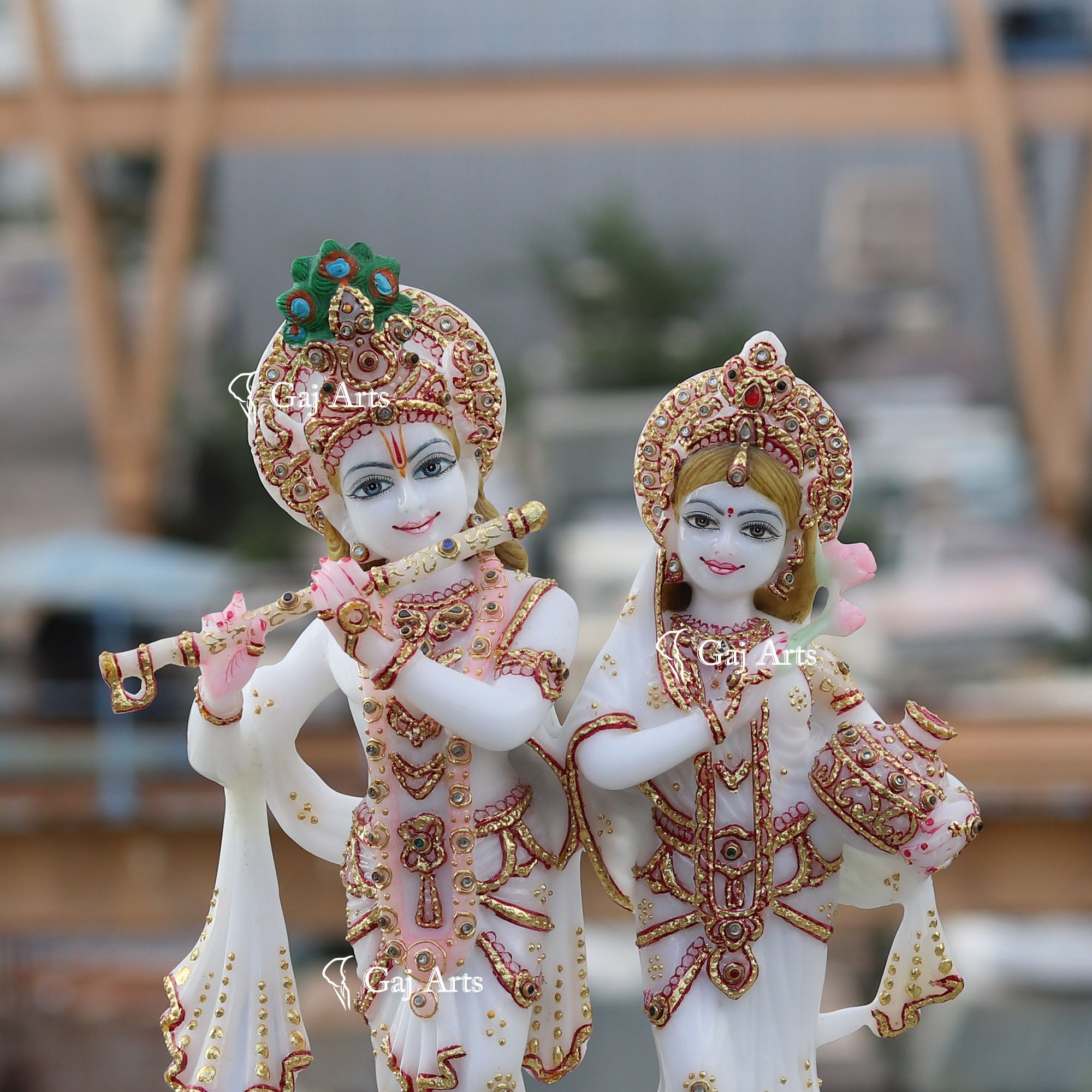White Marble Ethiopia Radha Krishna Jodi Idol | 12 Inch