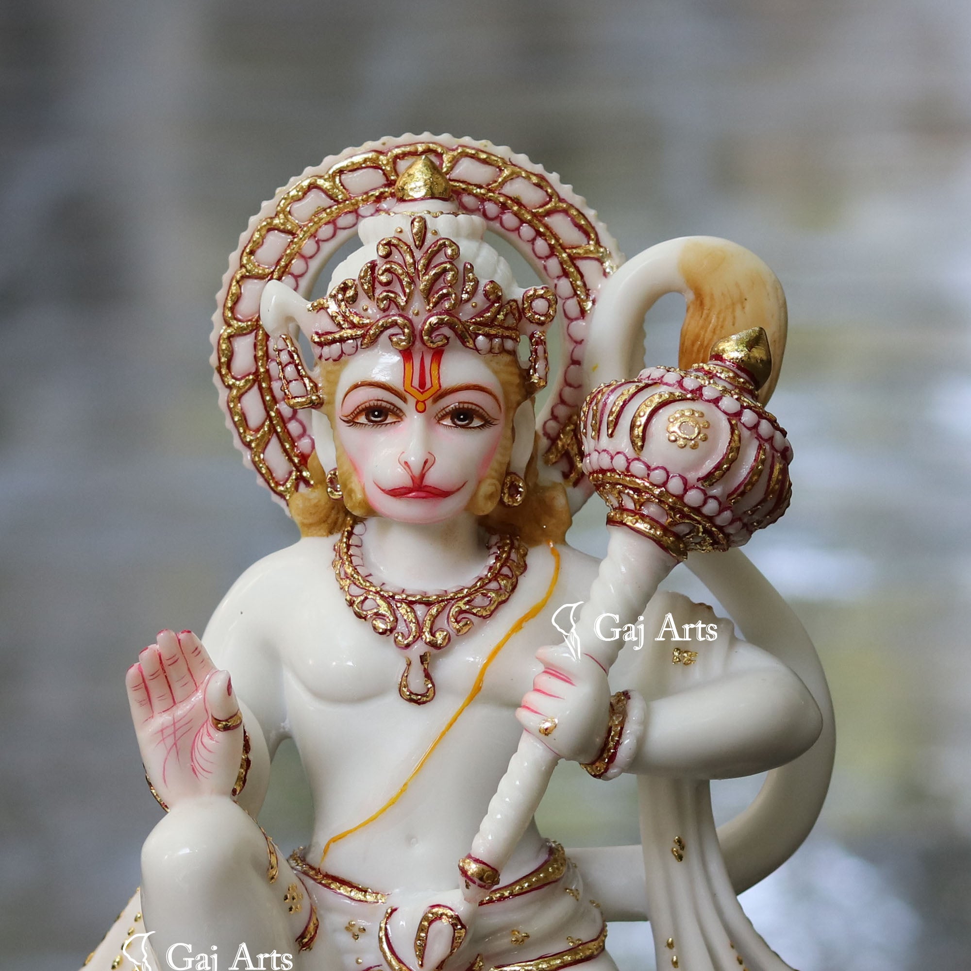 White Ethiopia Marble Hanuman Ji Idol | 12 Inch