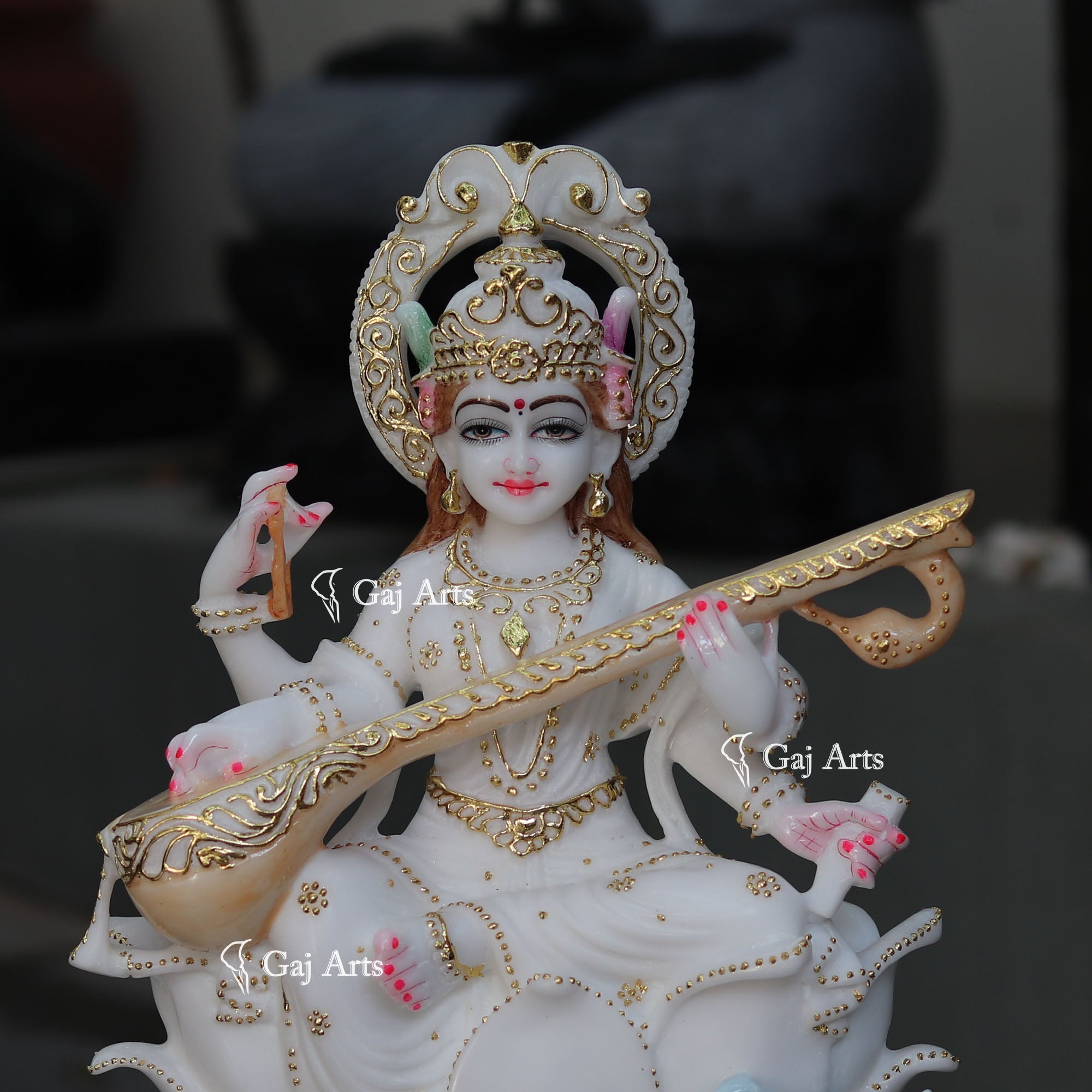 White Marble Saraswati Ji Idol | 18 Inch