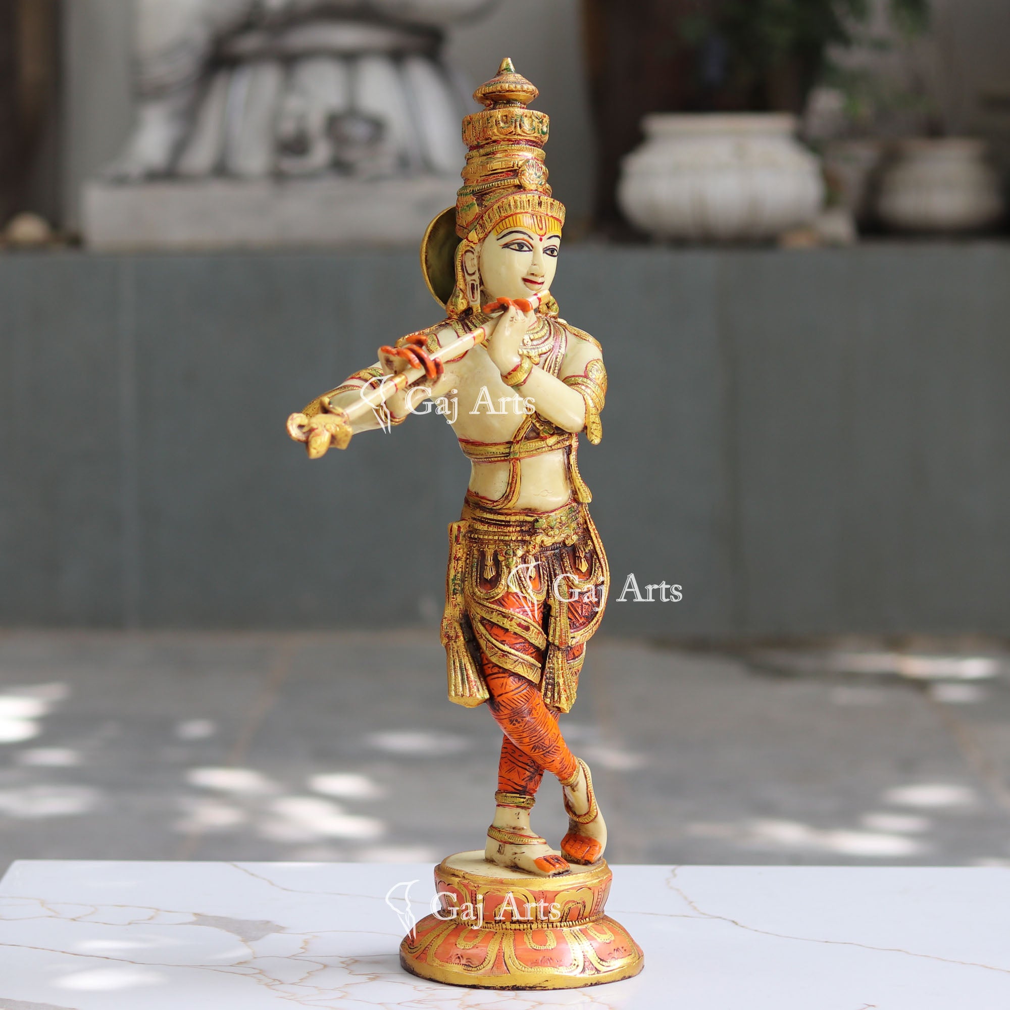 Marble Powder Krishna Murti Antique Finish | 21 Inch