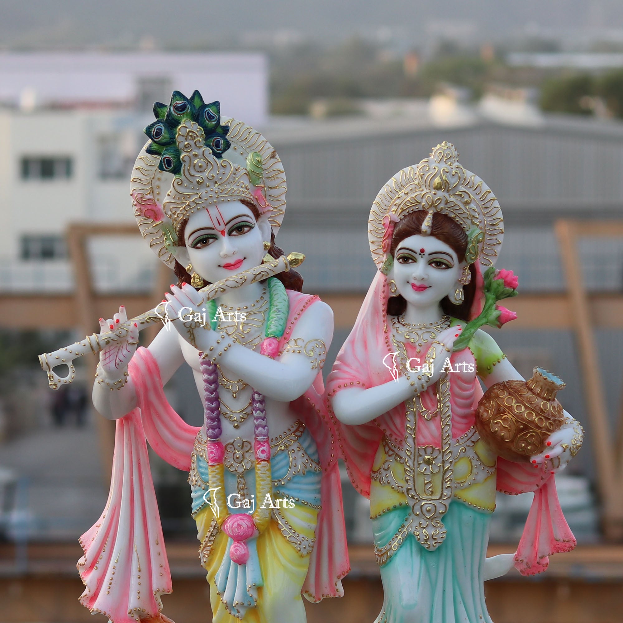 White Marble Ethiopia Radha Krishna Jodi Idol | 27 Inch
