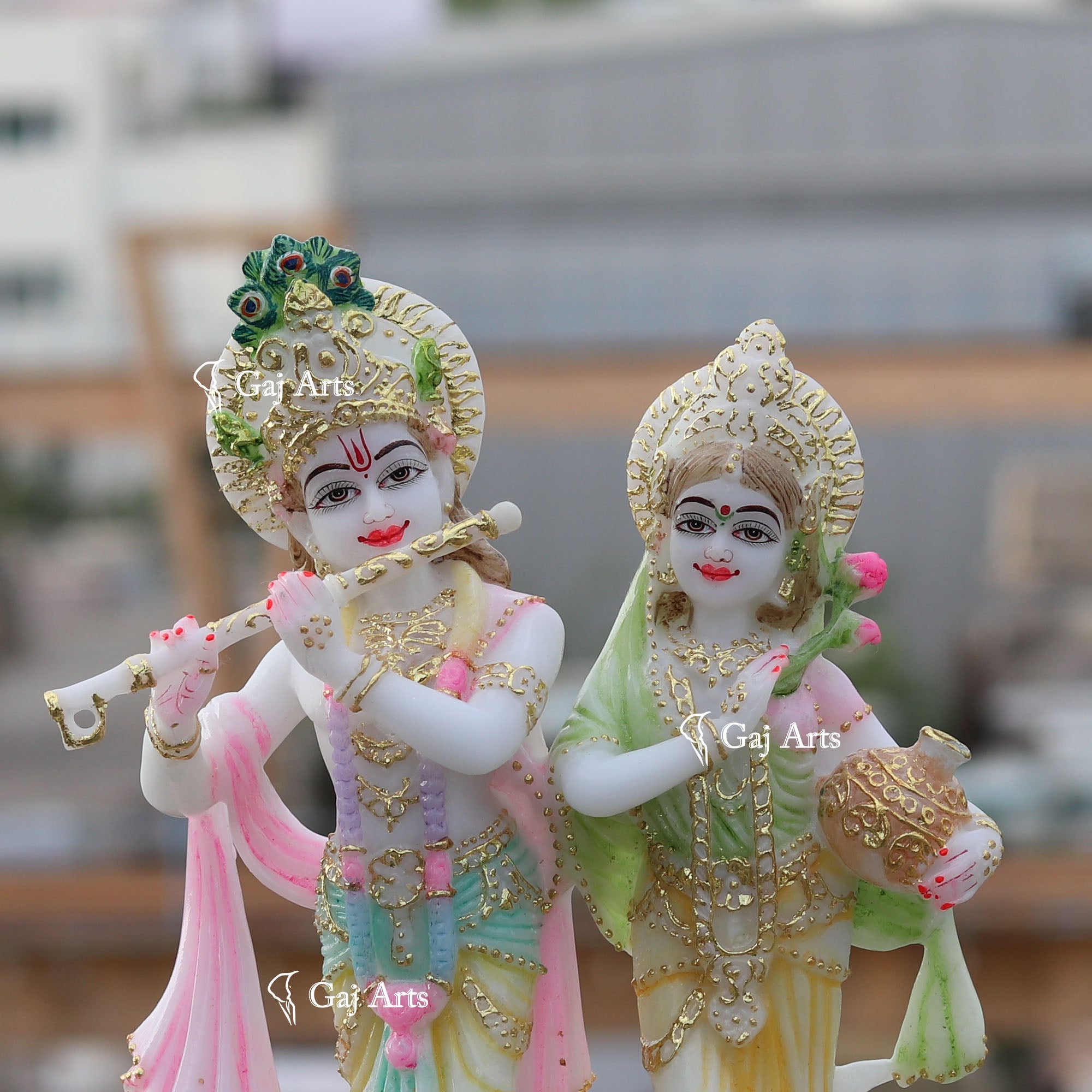 White Marble Ethiopia Radha Krishna Jodi Idol | 12 Inch