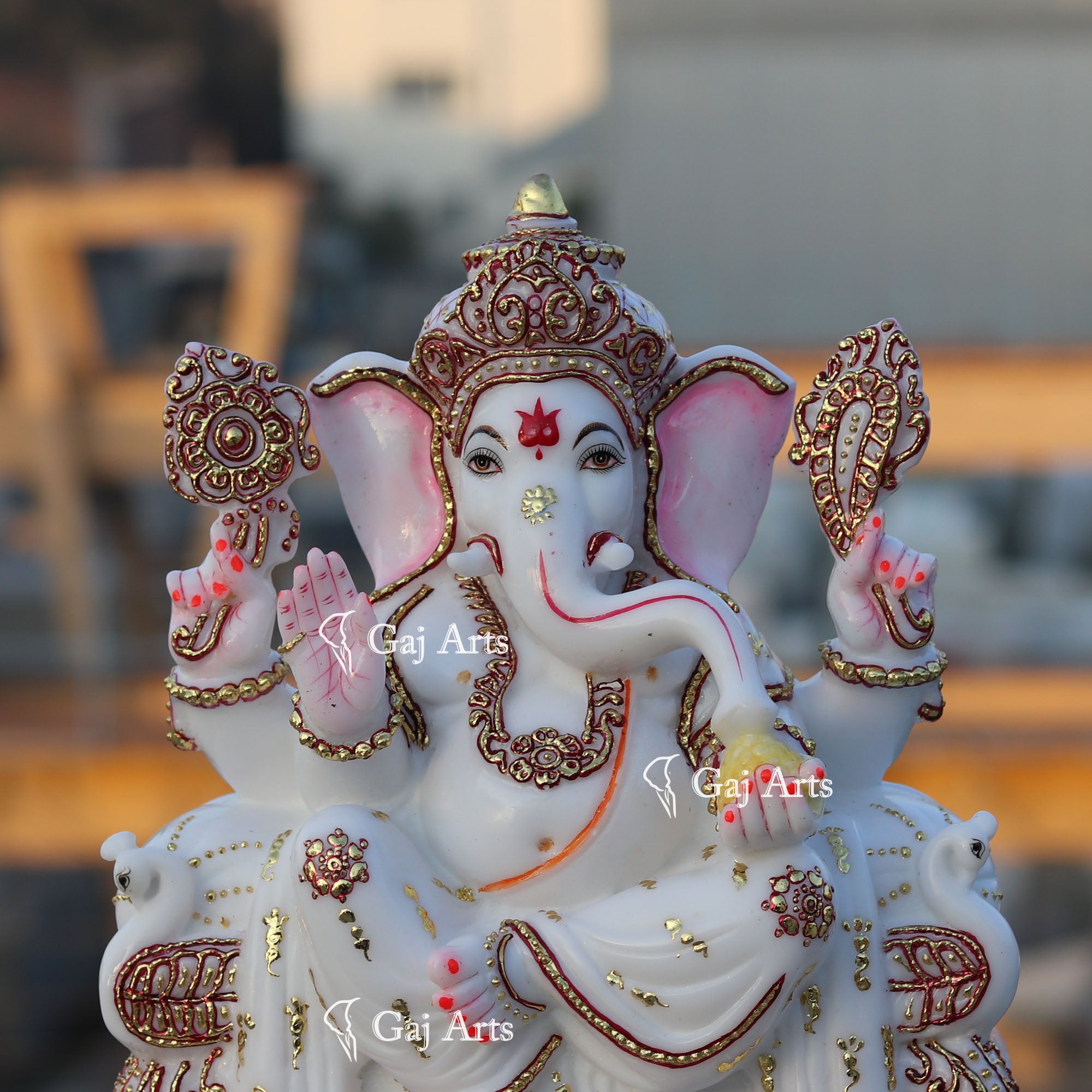 White Marble Ethiopia Ganesh Idol | 12 Inch