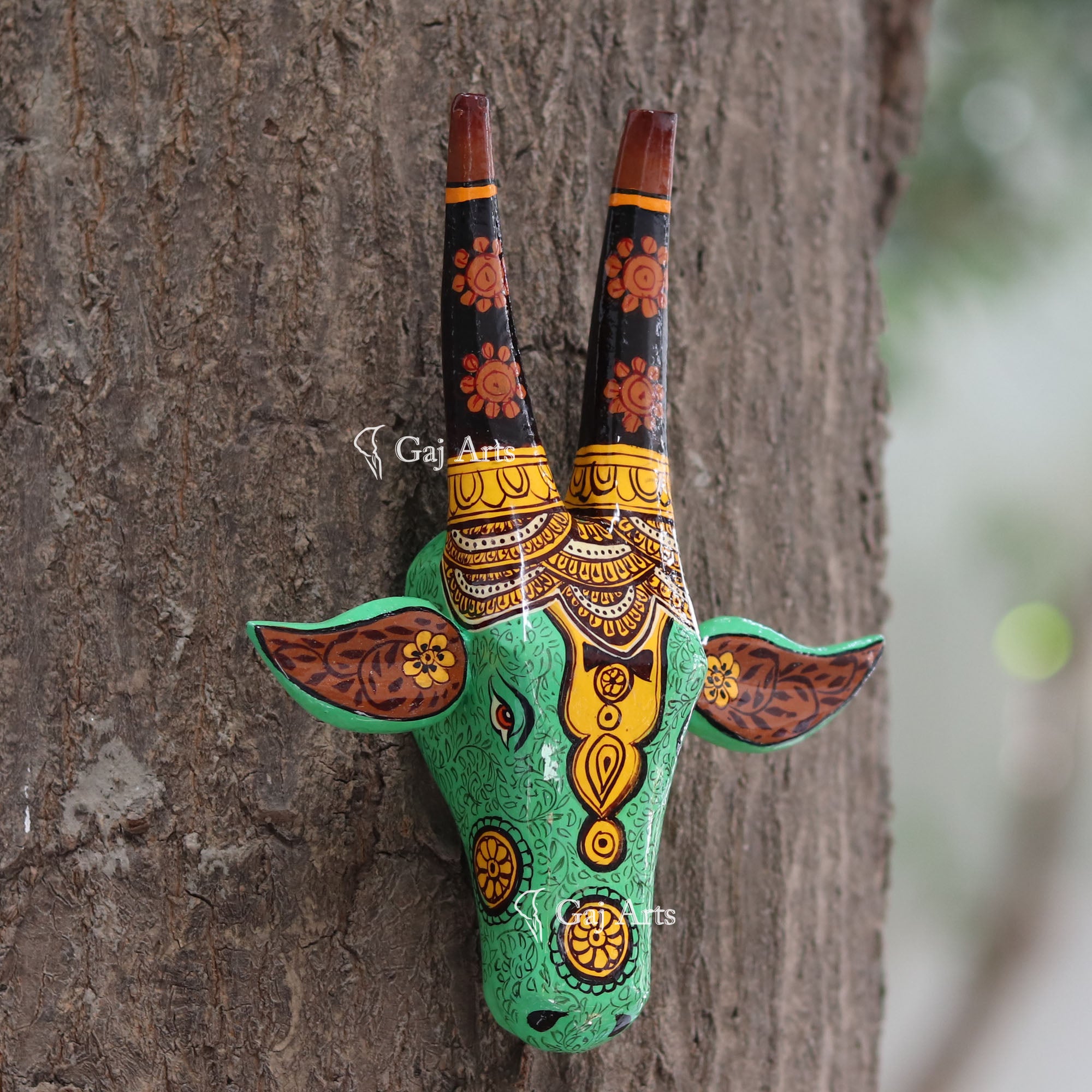 Handcrafted Wooden Nandi Face Decor | 8 Inch