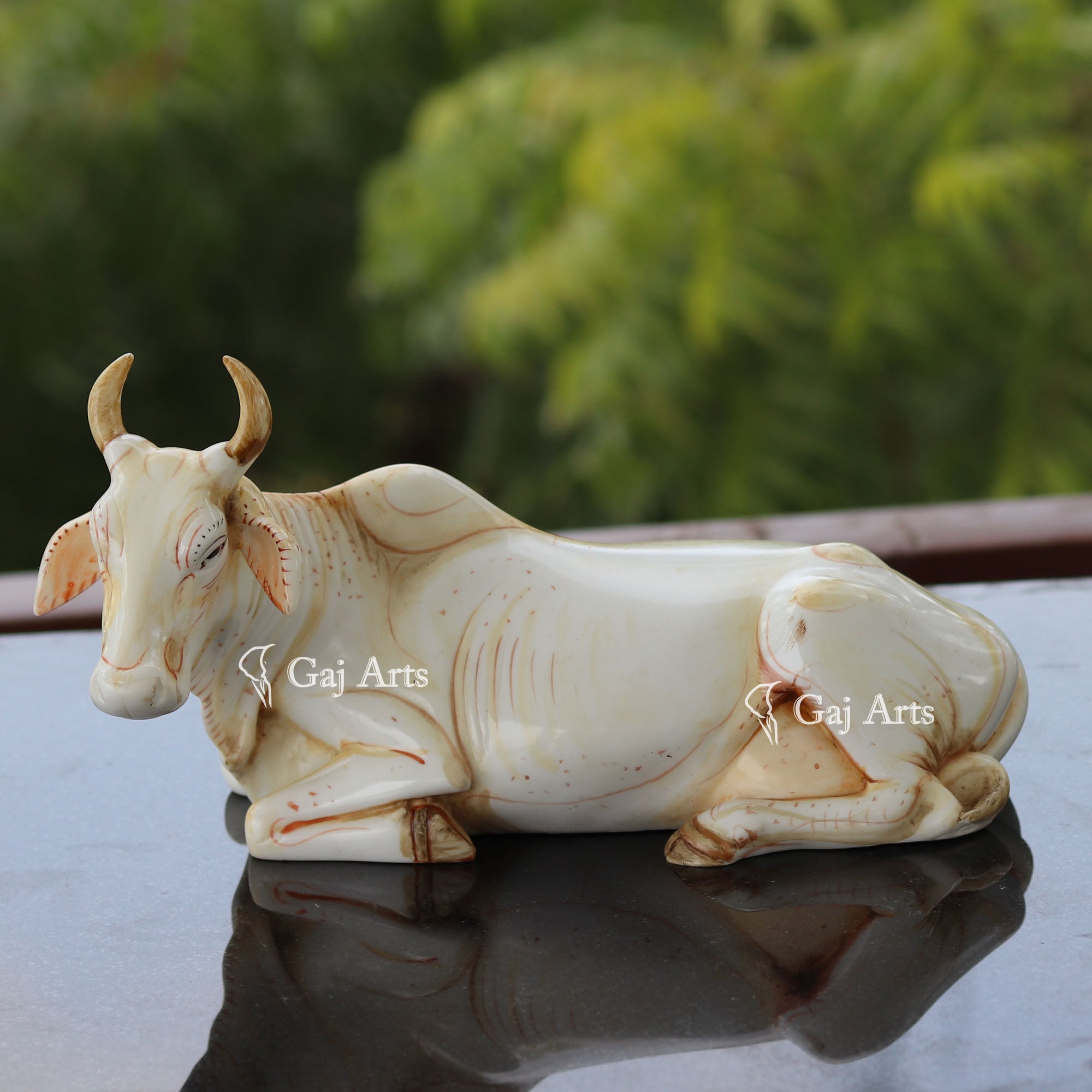 Makrana Marble Powder Cow Idol | 10 Inch