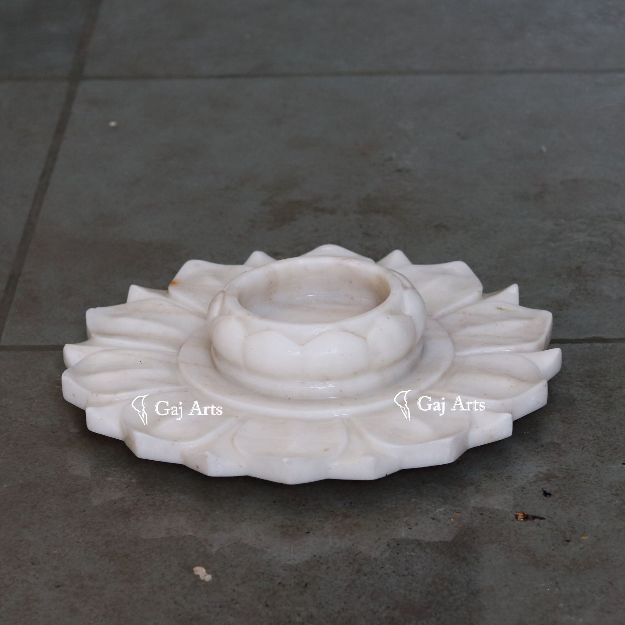 Rajasthan White Marble Carved Flower Uruli | 15 Inch