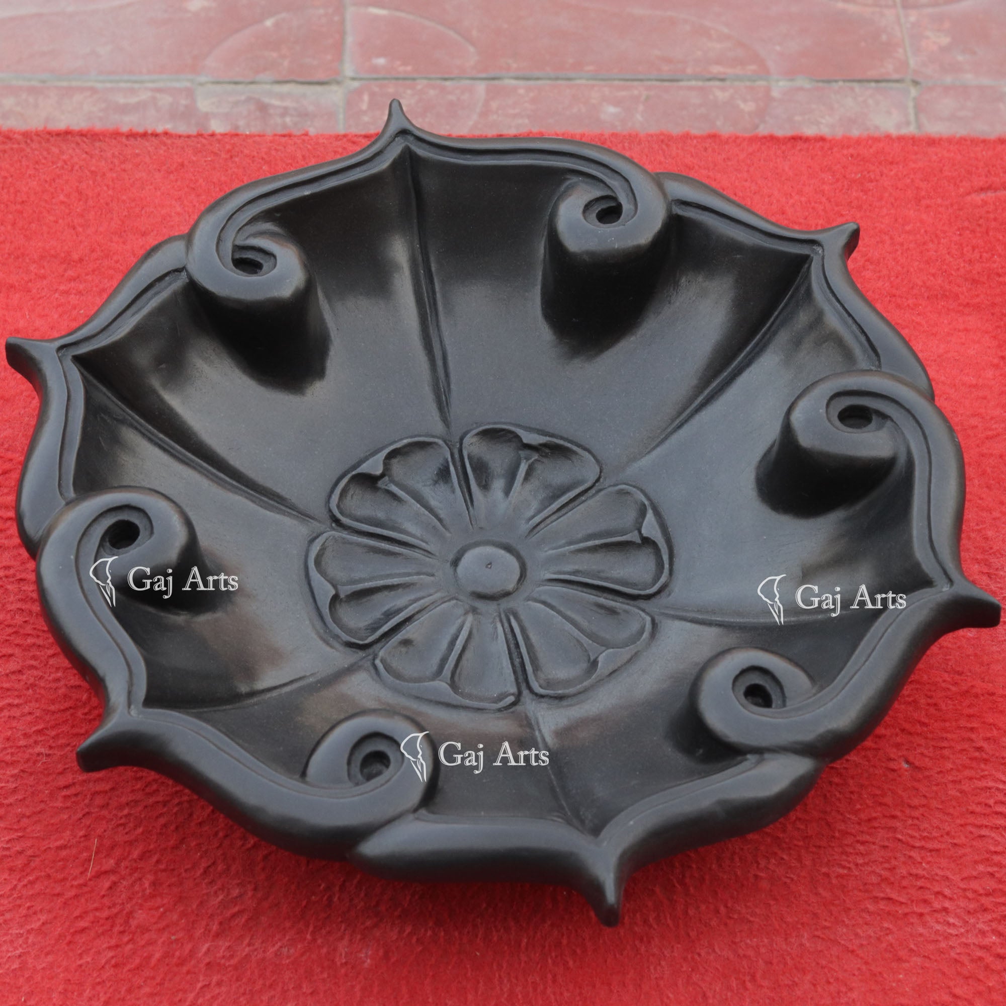 Black Marble Decorative Floral Bowl | 15 Inch