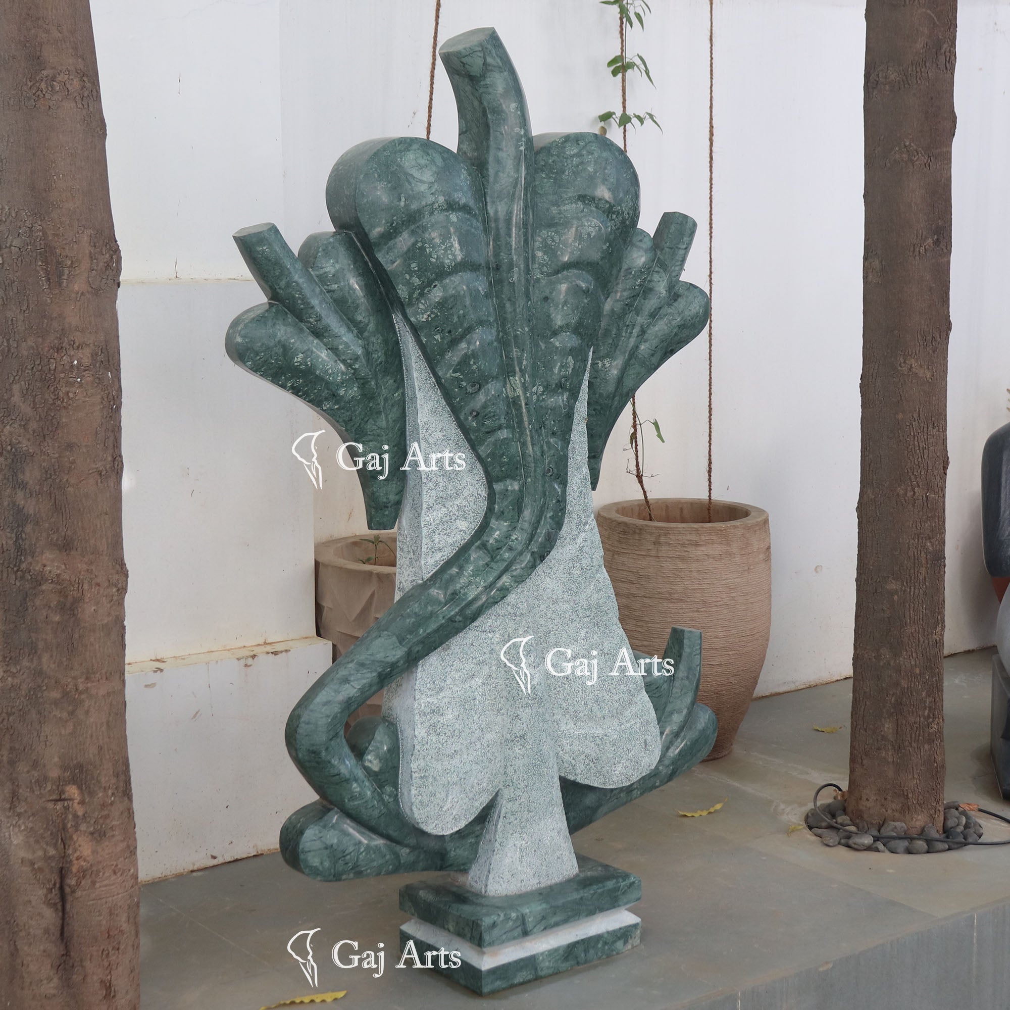 Green Stone Modern Ganesha Idol Dual Finish | 68 Inch