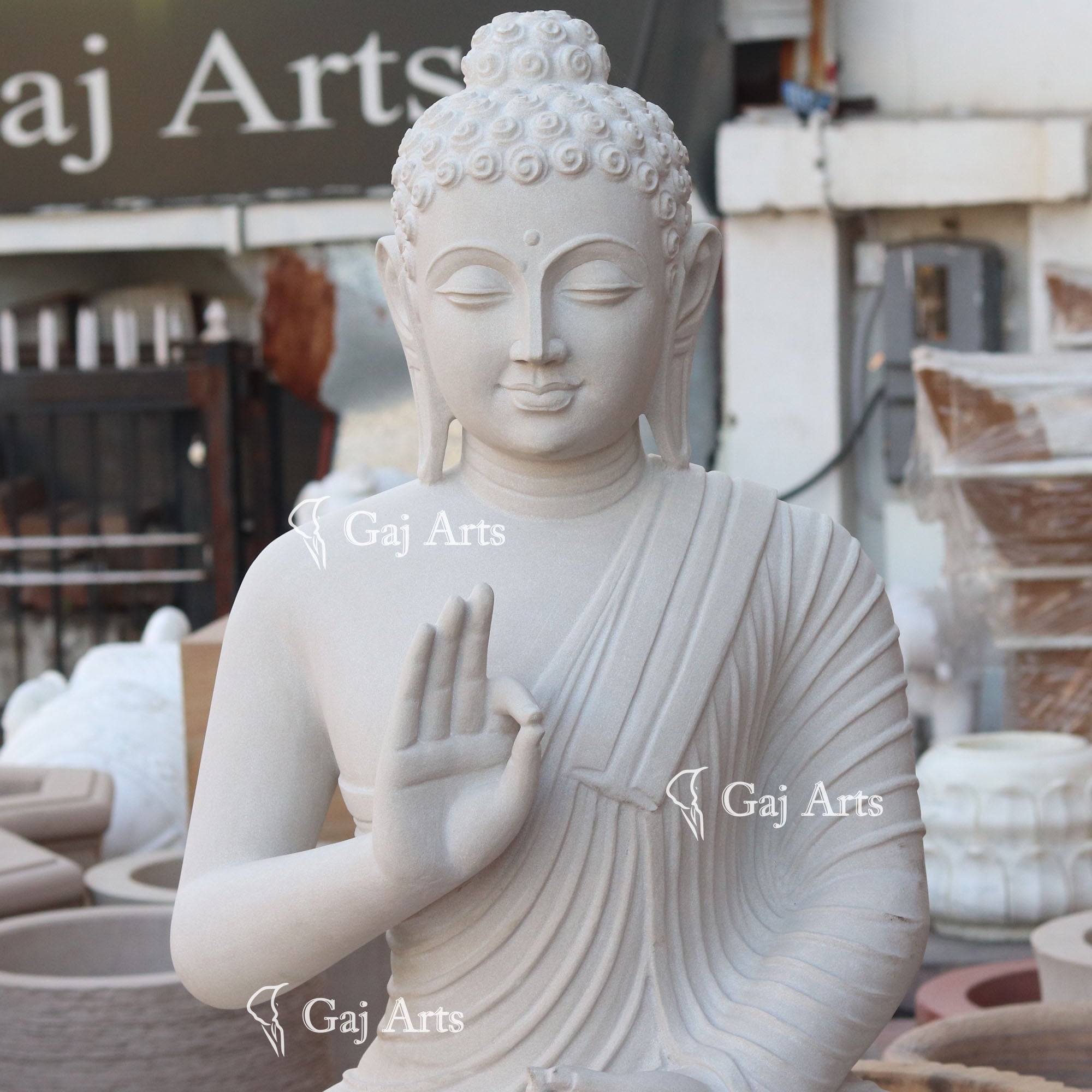 Sandstone Sitting Buddha Statue | 39 Inch