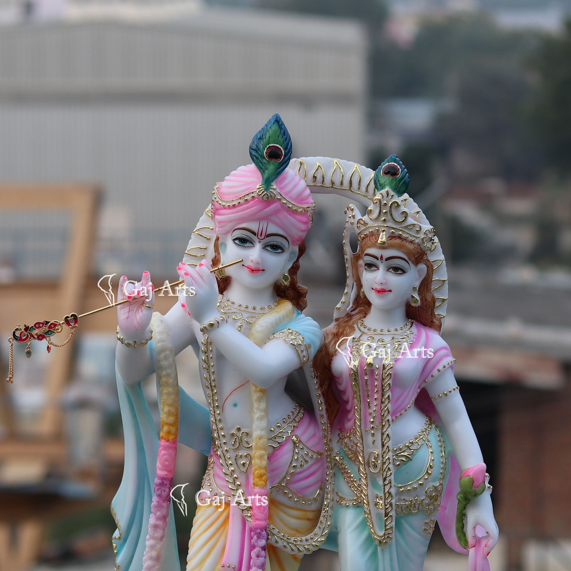 White Marble Ethiopia Radha Krishna Jodi Statue | 24 Inch
