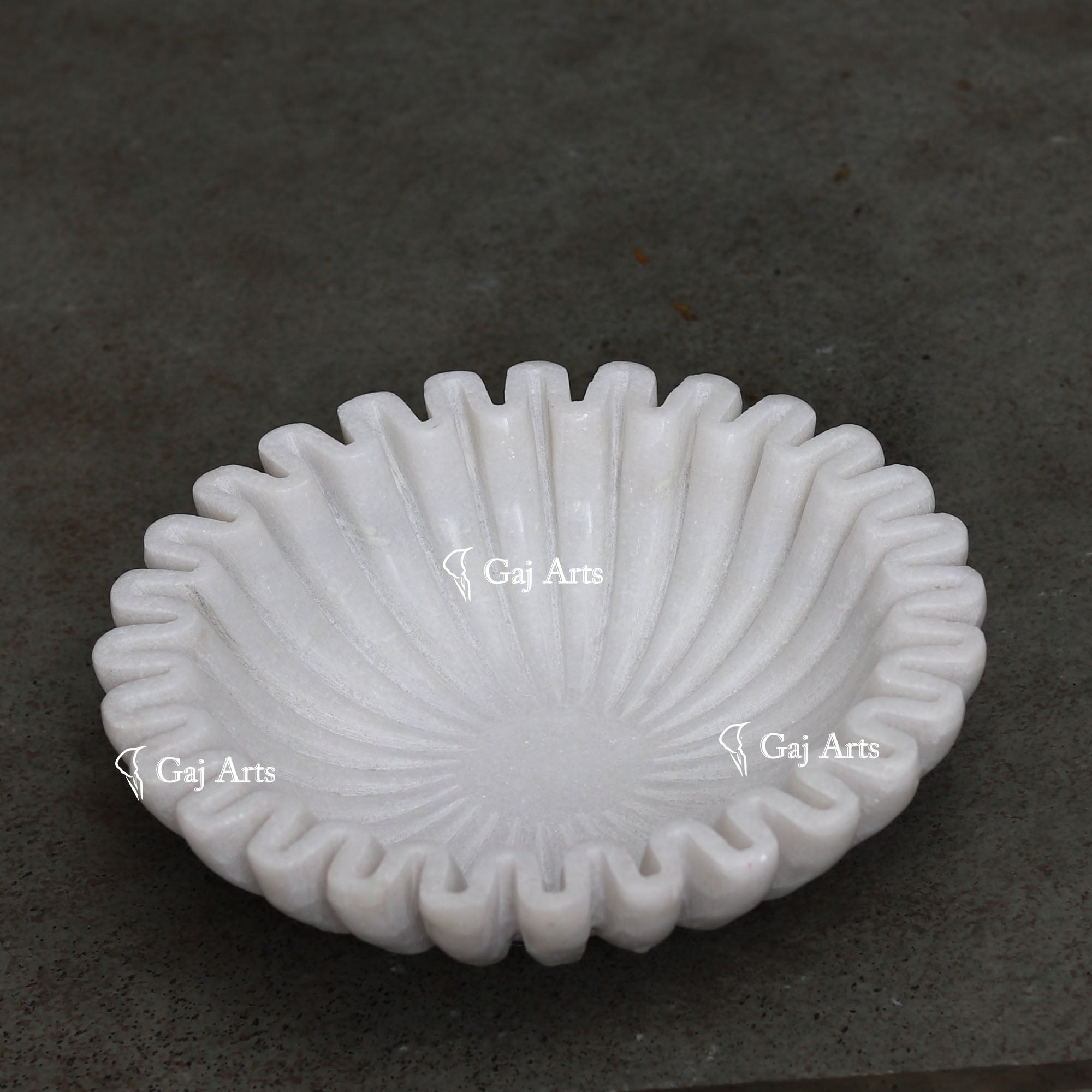 White Marble Artistic Flower Bowl | 9 Inch