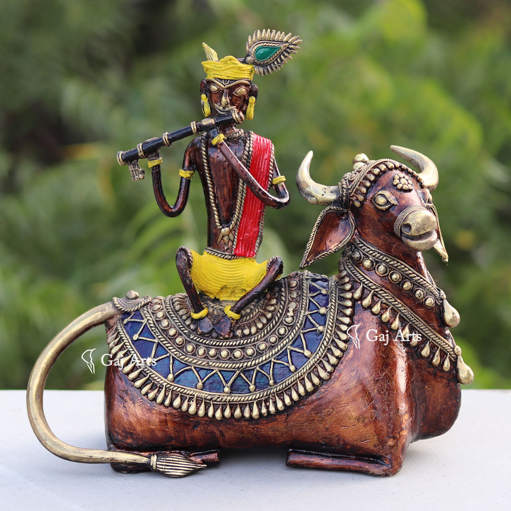 Bastar Dhokra Art Krishna Riding Sculpture | 8 Inch