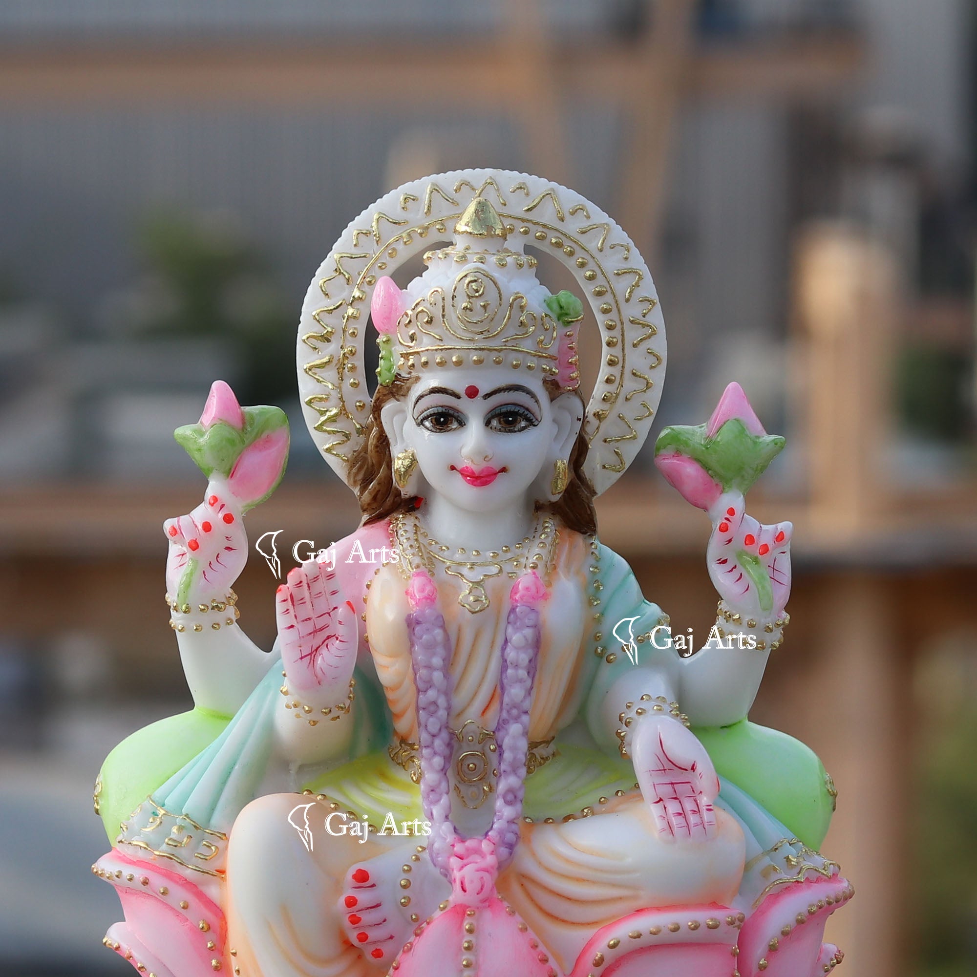White Marble Lakshmi Mata Idol | 9 Inch