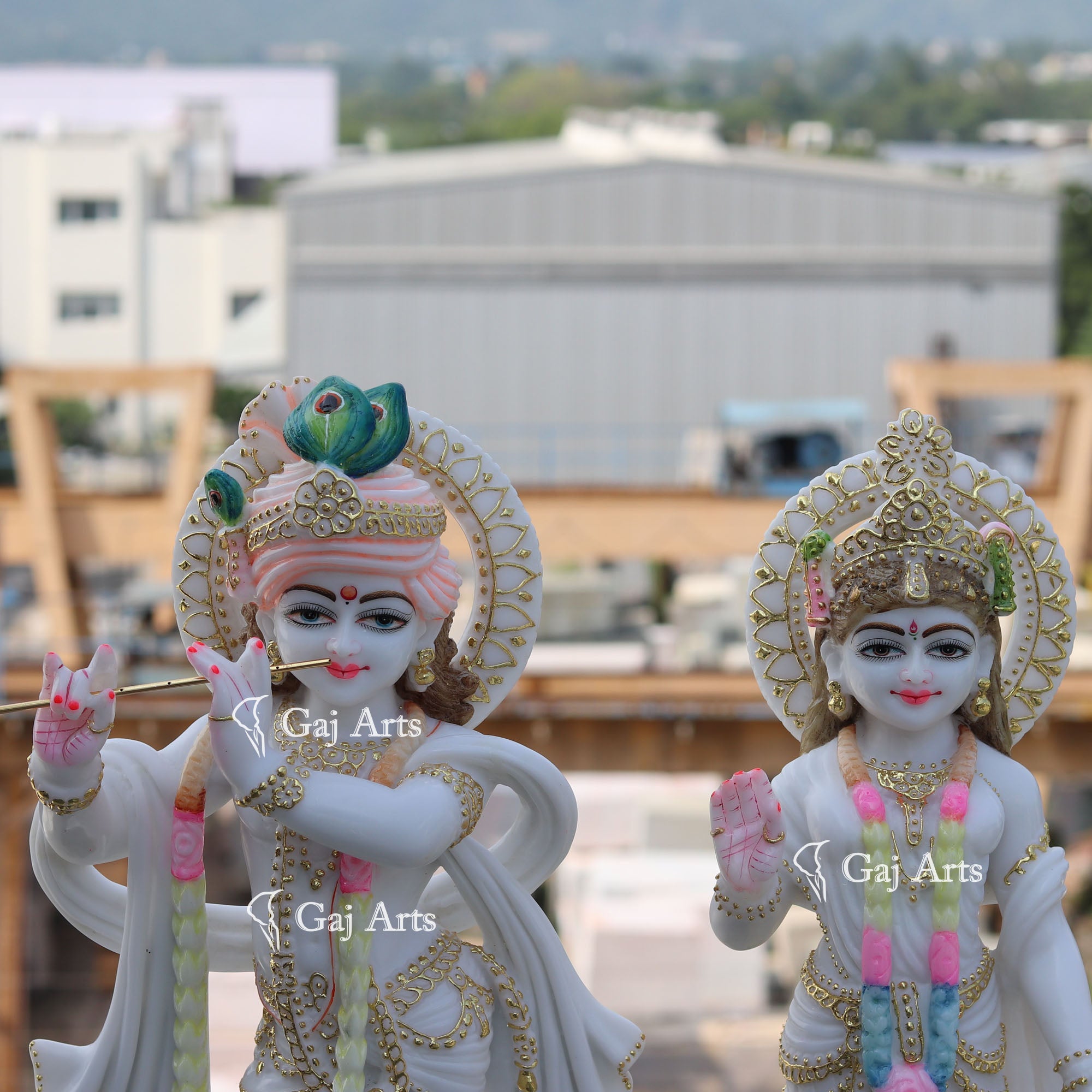 White Marble Ethiopia Radha Krishna Statue | 24 Inch