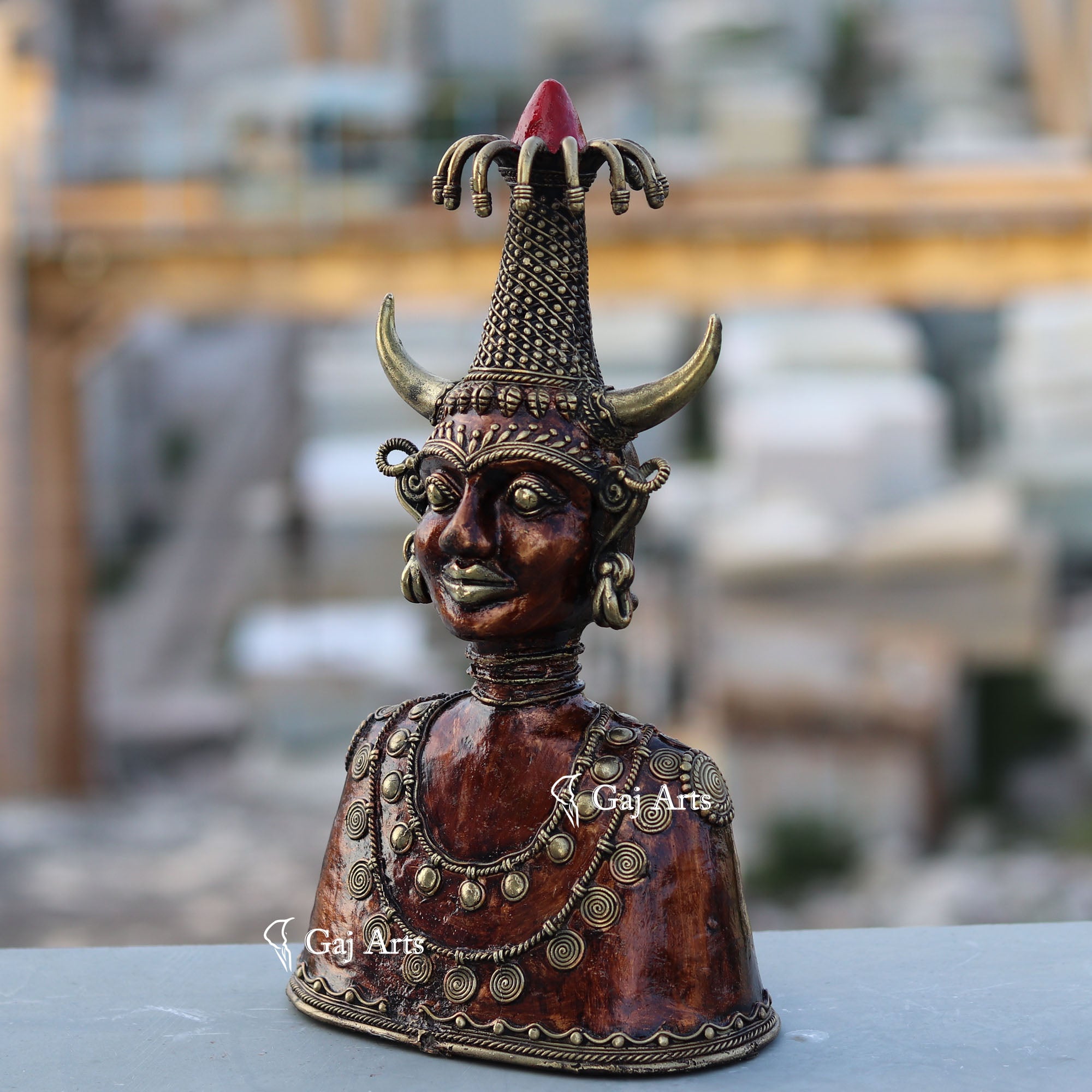 Dhokra Art Tribal Head Sculpture | 12 Inch