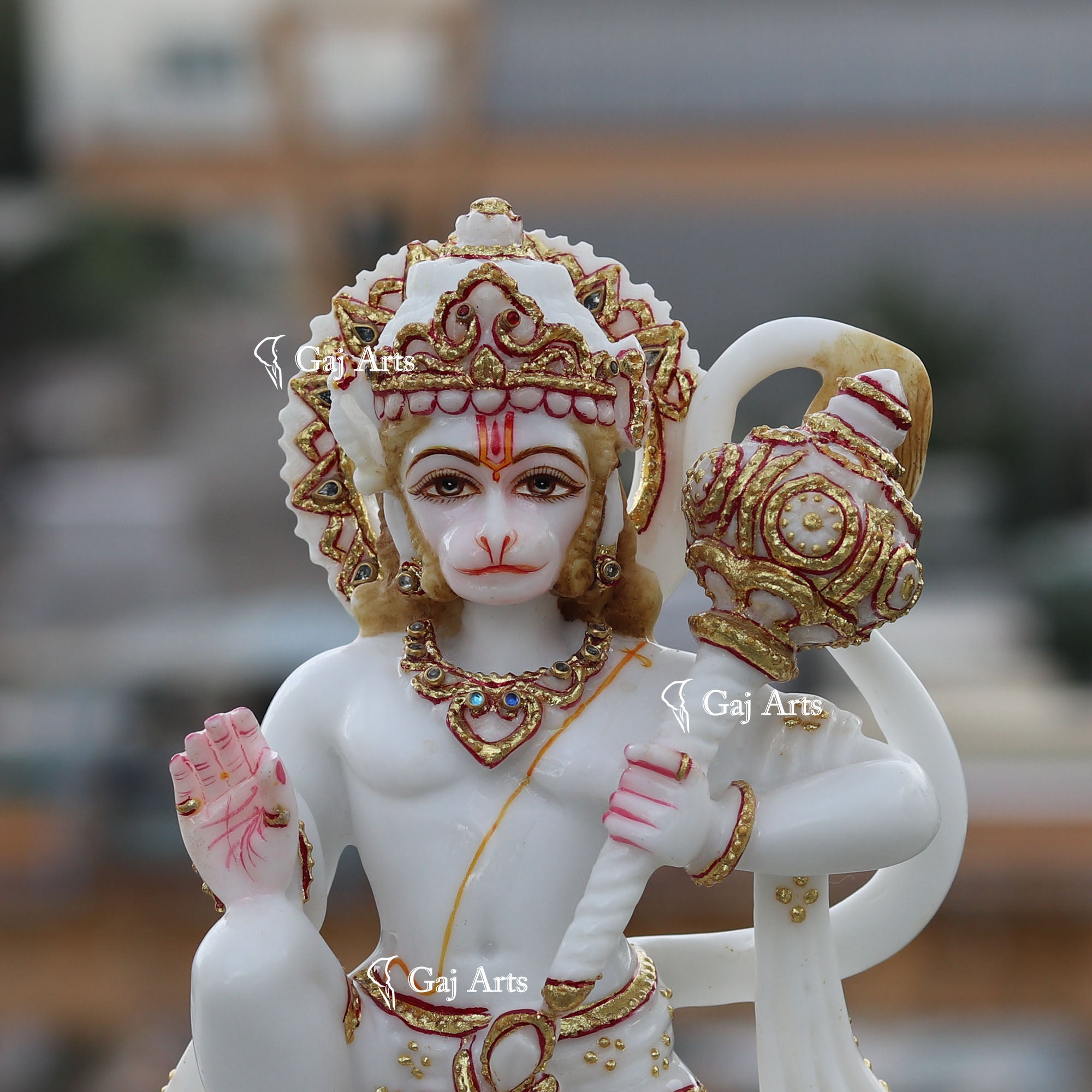 White Ethiopia Marble Hanuman Ji Idol | 9 Inch