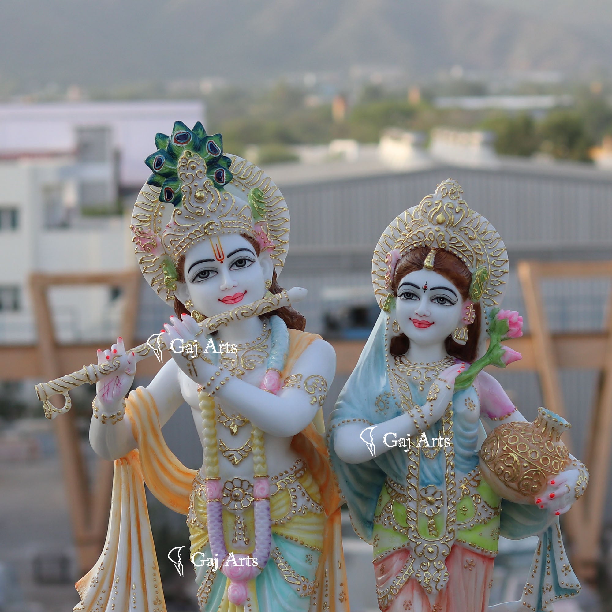 White Marble Ethiopia Radha Krishna Jodi Idol | 27 Inch