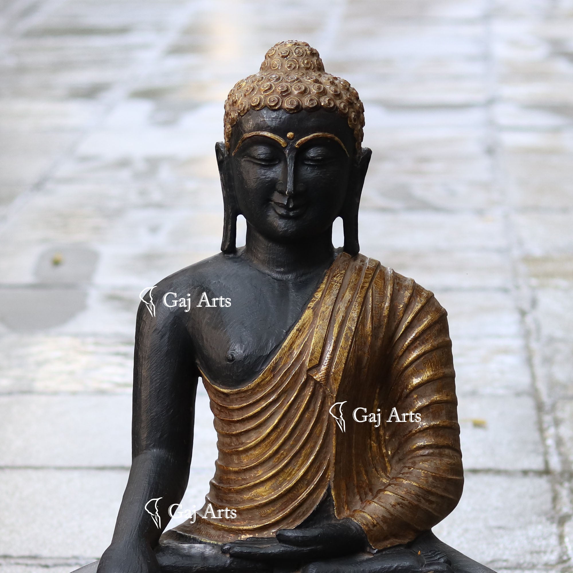 Black Marble Sitting Buddha Statue | 30 Inch