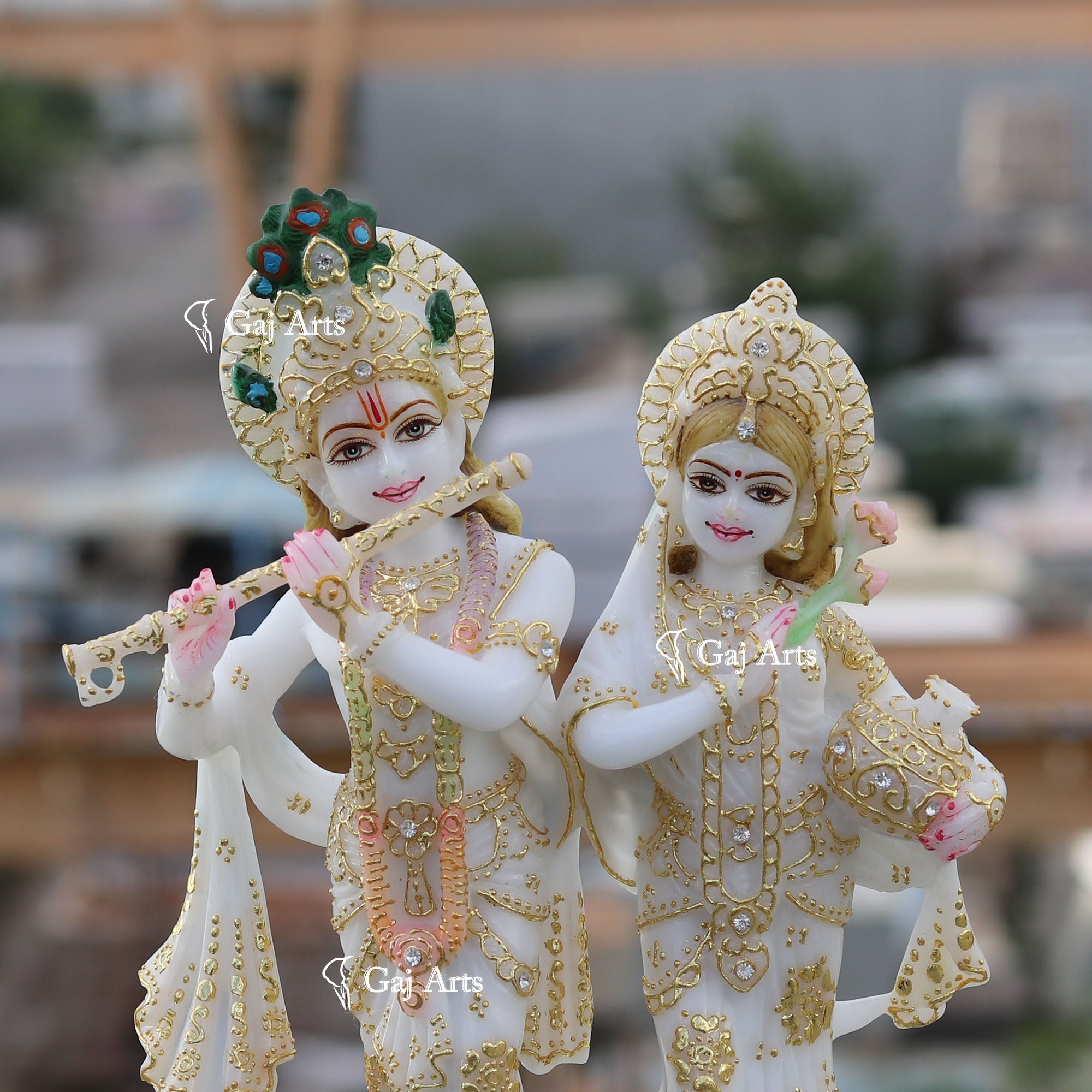 White Marble Ethiopia Radha Krishna Jodi Idol | 12 Inch