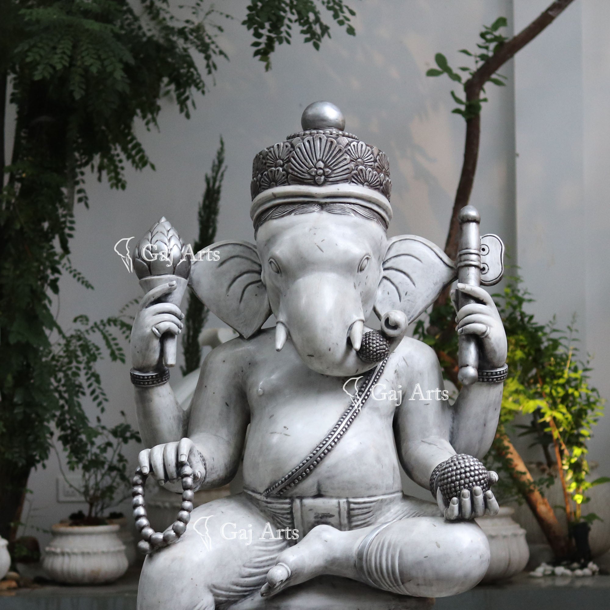 White Marble Ganesh Statue | 60 Inch