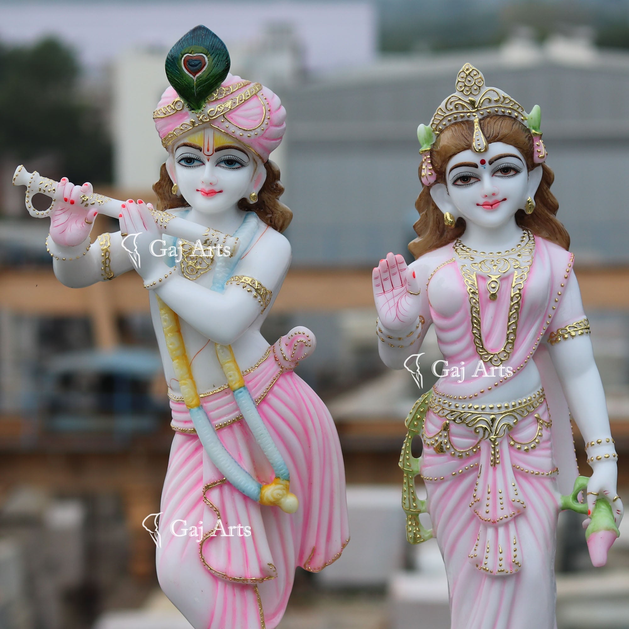 White Marble Ethiopia Radha Krishna Statue | 27 Inch