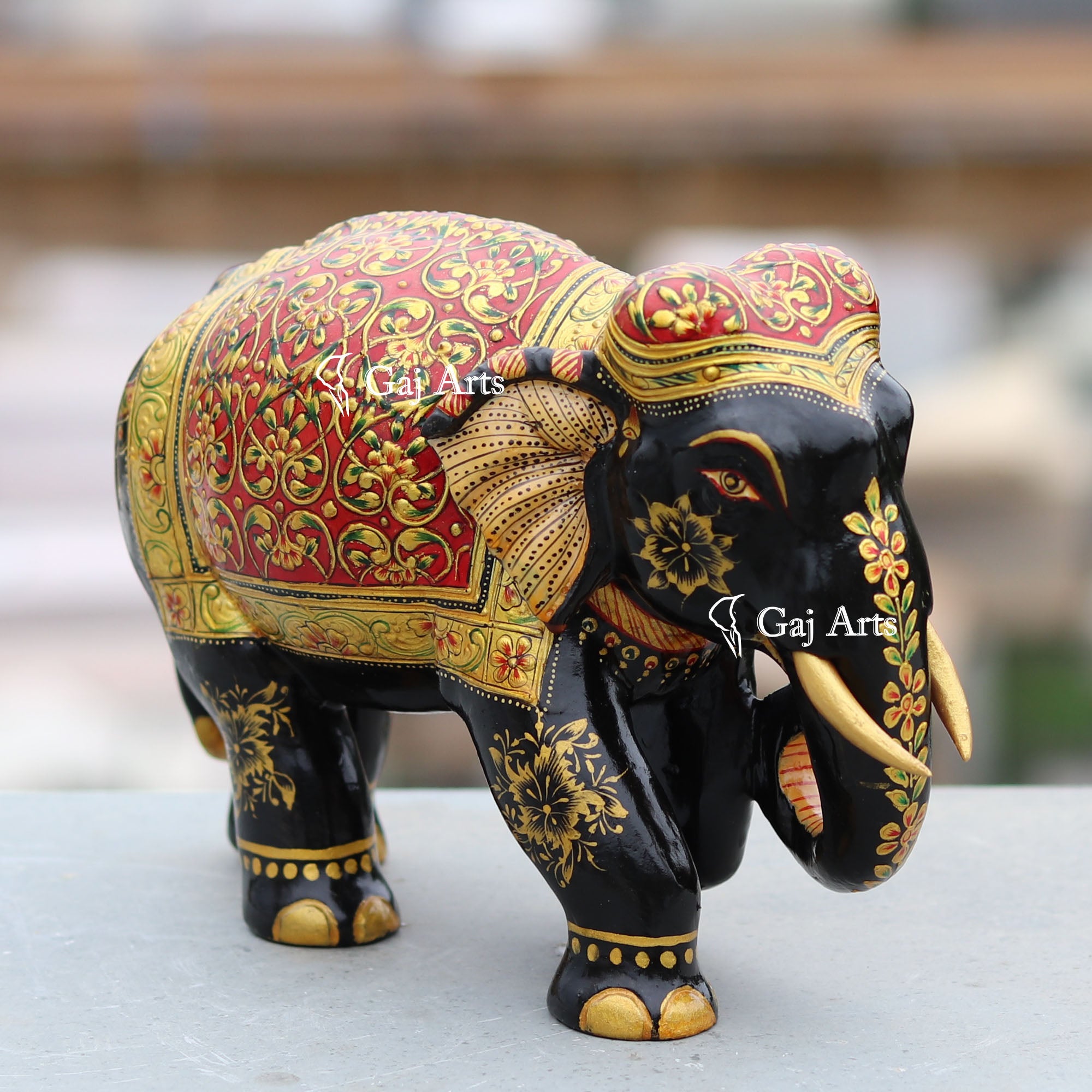 Compact Wooden Elephant Figurine | 8 Inch