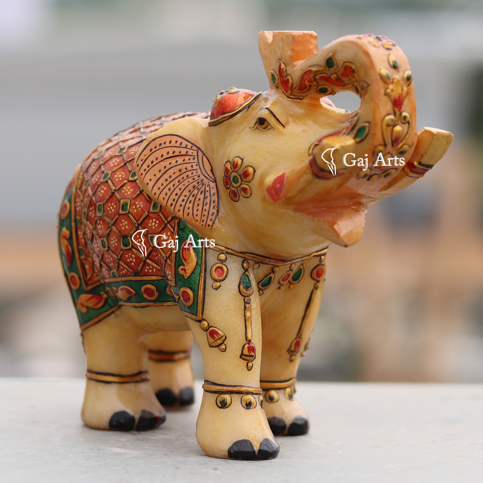 White Marble Antique Finish Elephant Idol | 7 Inch