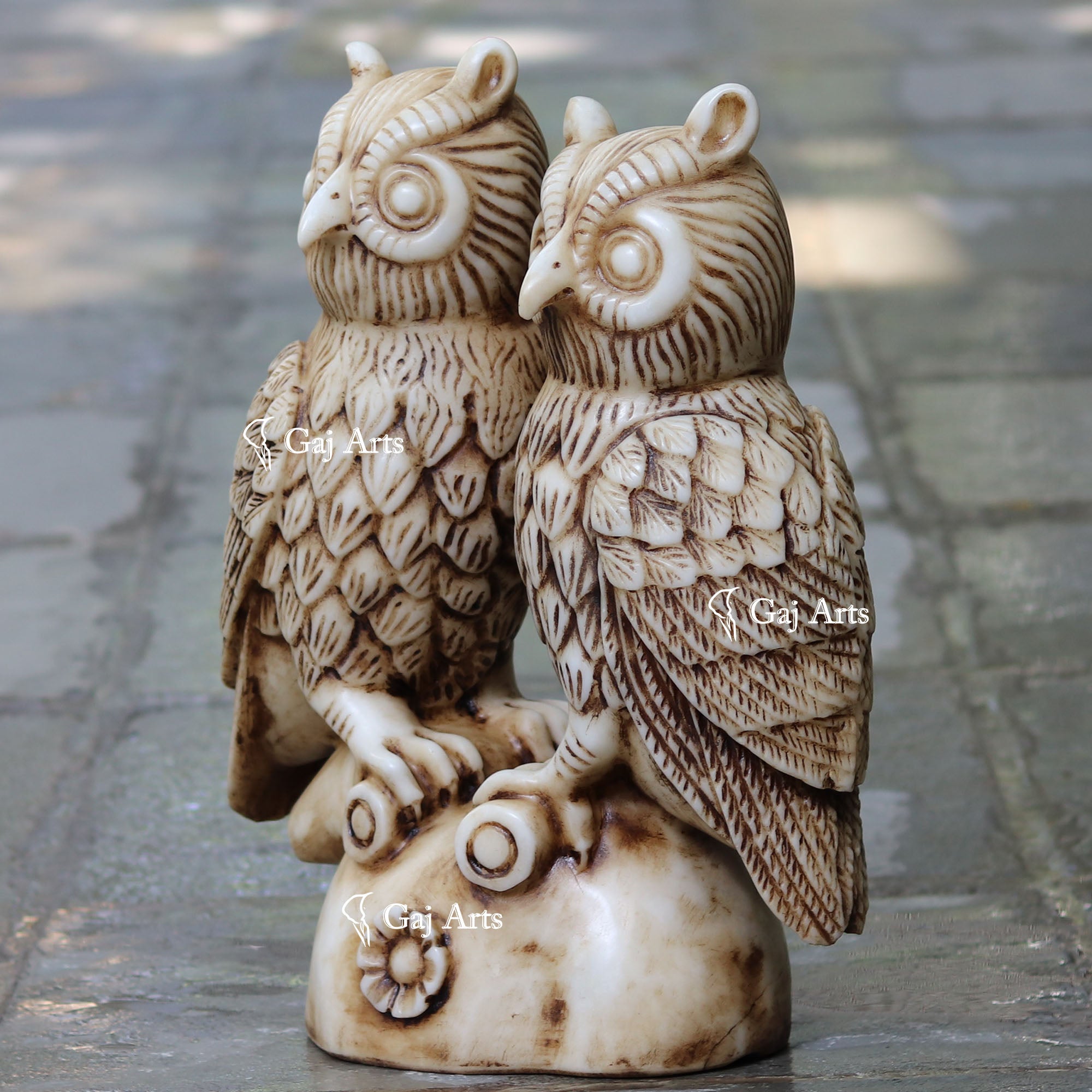 White Marble owl Pair  | 21 Inch